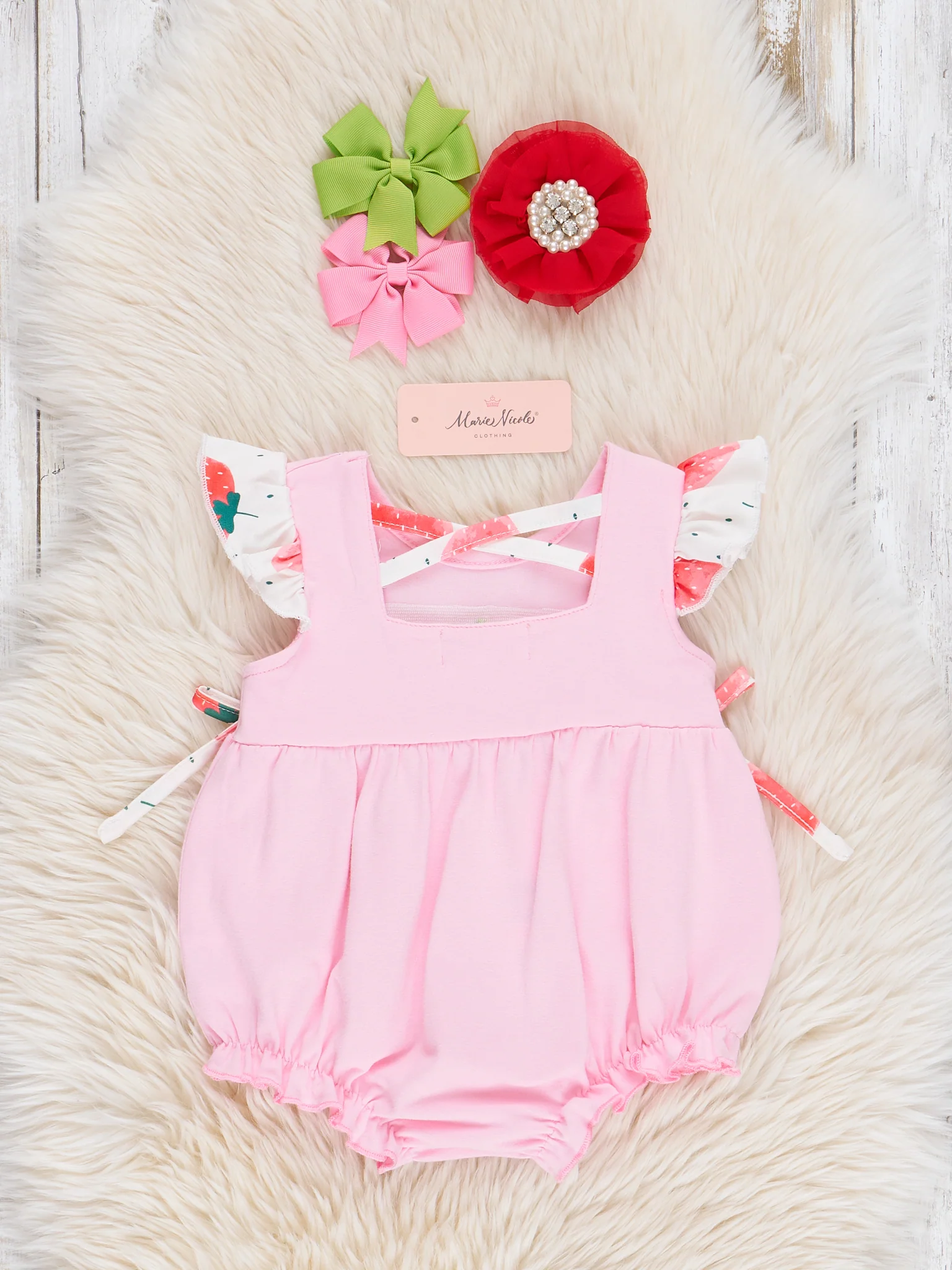 Berry Fresh and Fun Embroidered Cotton Bubble Romper - Image 2