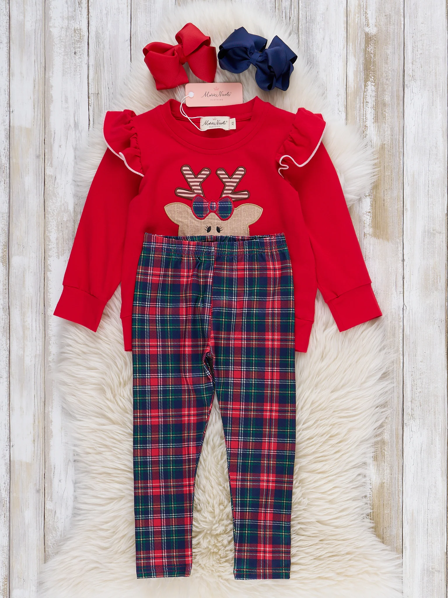 Big Red Nose Rudolph Ruffle Embroidered Outfit - Image 3