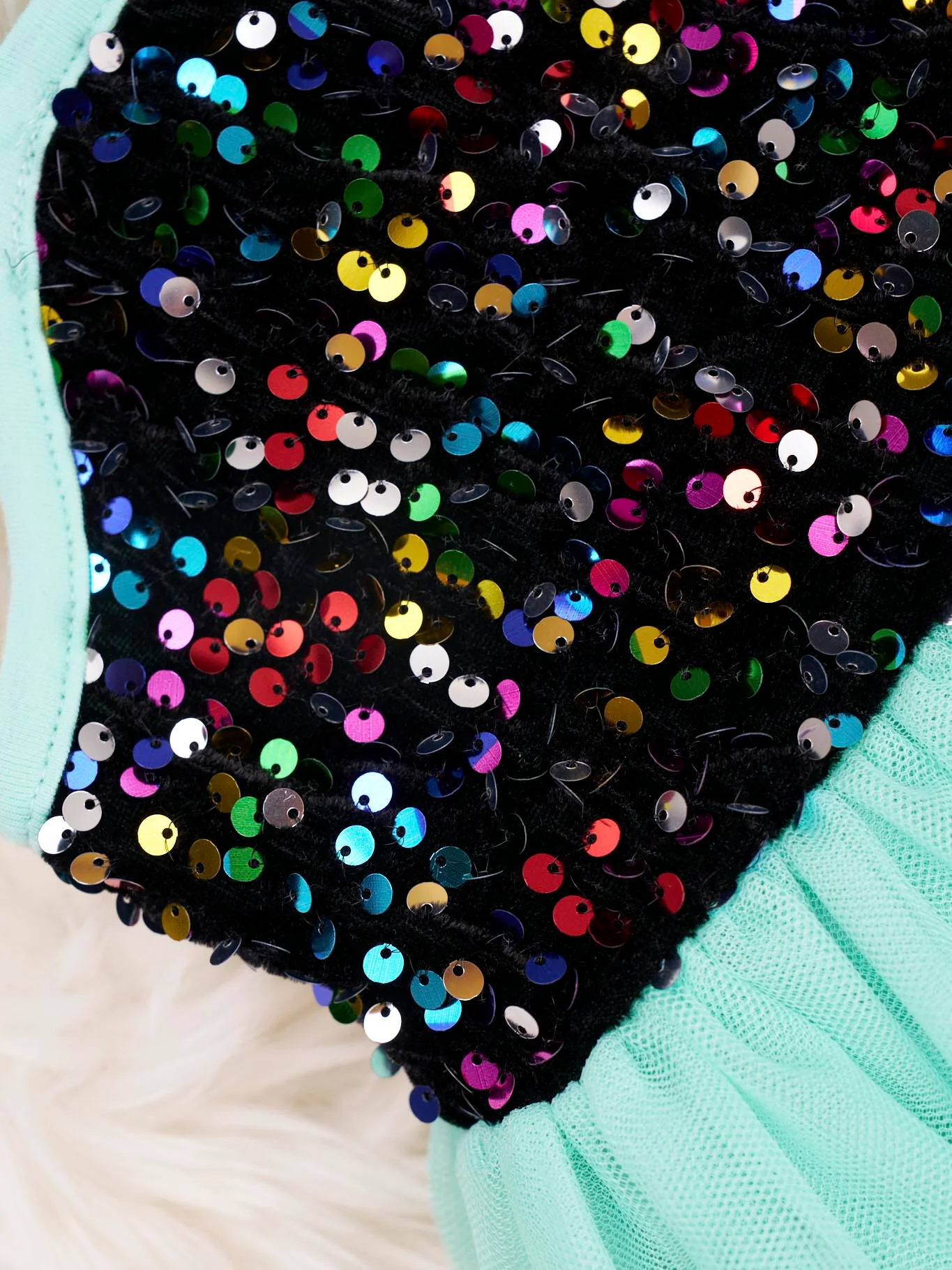 Black & Mint Sequin Tulle Tank Dress - Image 3