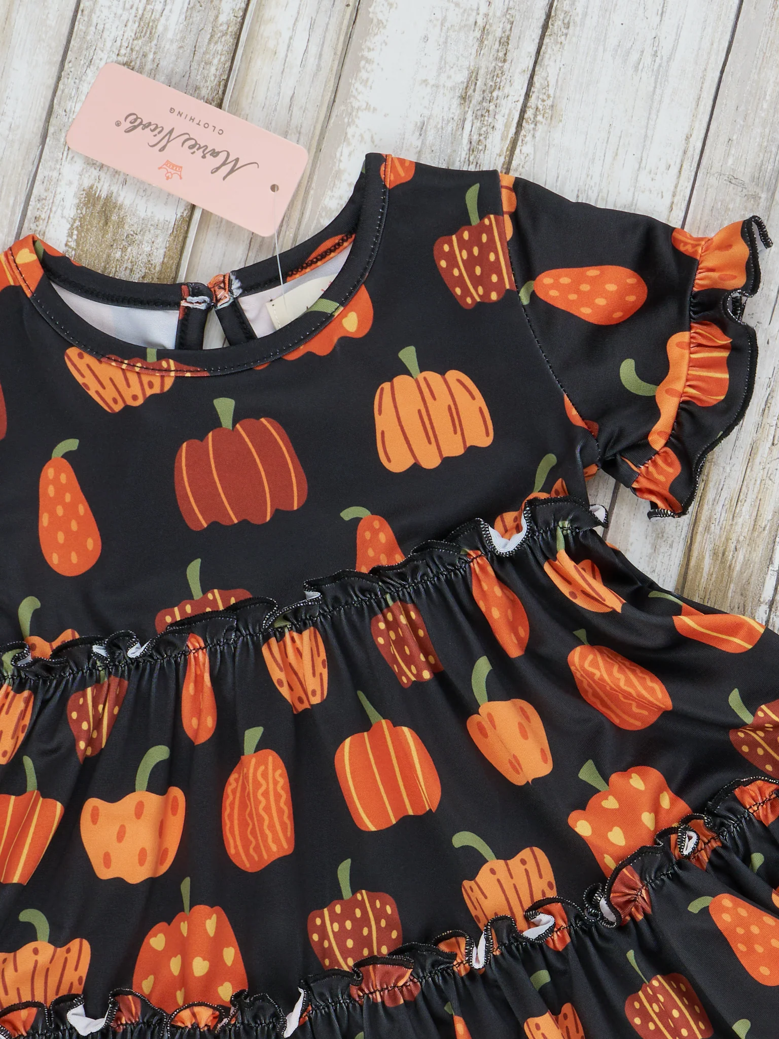 Black & Orange Pumpkin Patch Tiered Ruffle Dress - Image 2