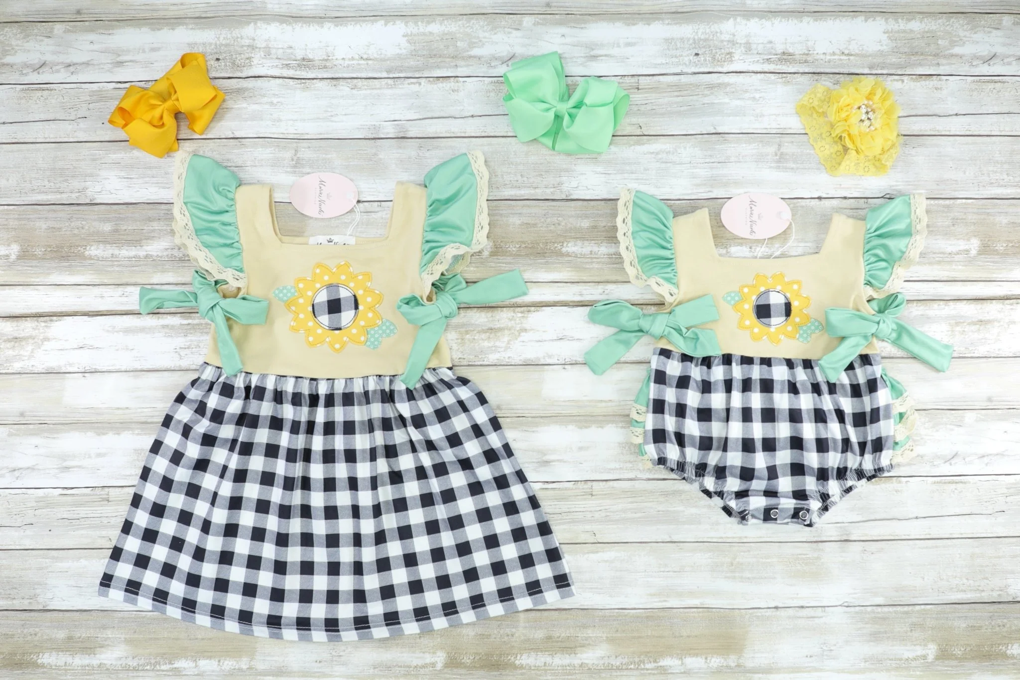 Sunflower Checked Ruffle Bubble Romper - Image 2