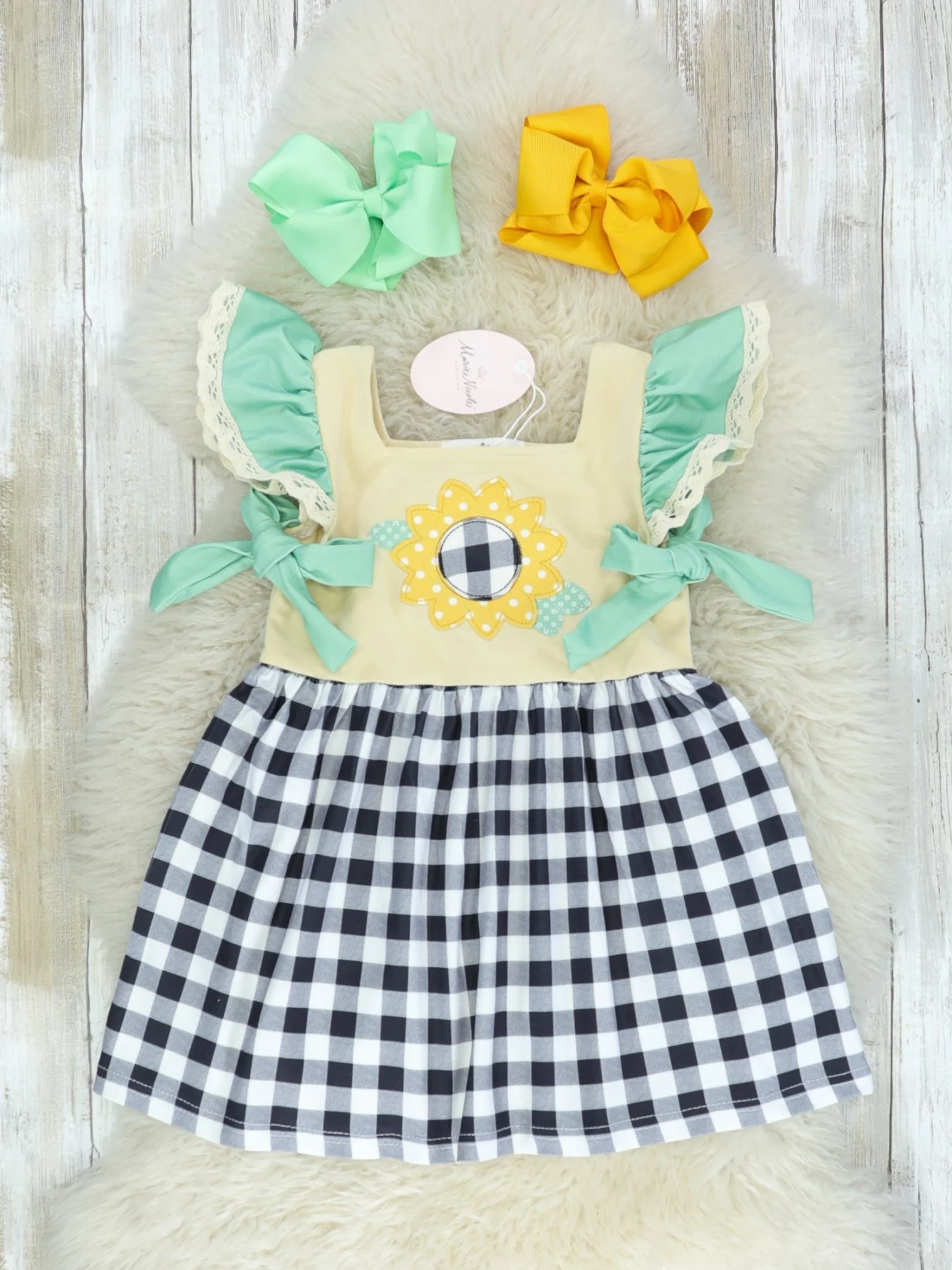 Sunflower Checked Ruffle Dress
