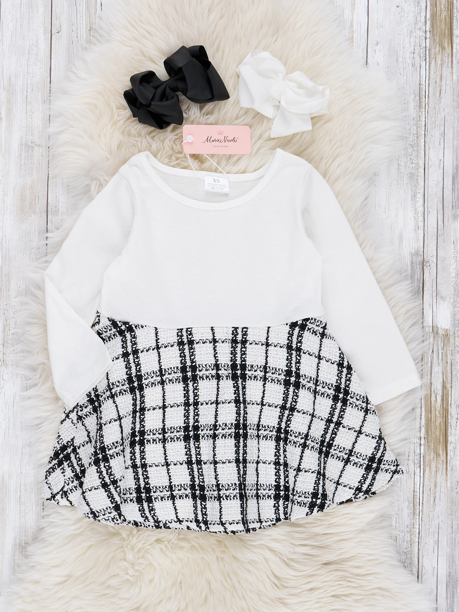Black & White Plaid Dress W/ Cardigan Set - Image 2