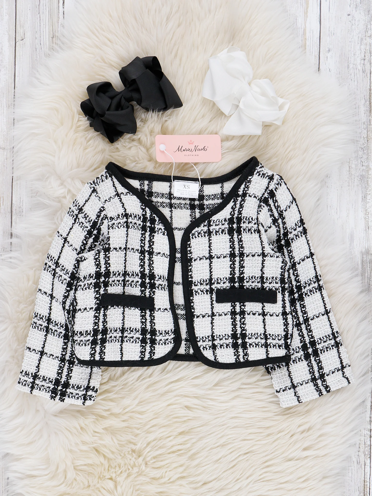 Black & White Plaid Dress W/ Cardigan Set - Image 3