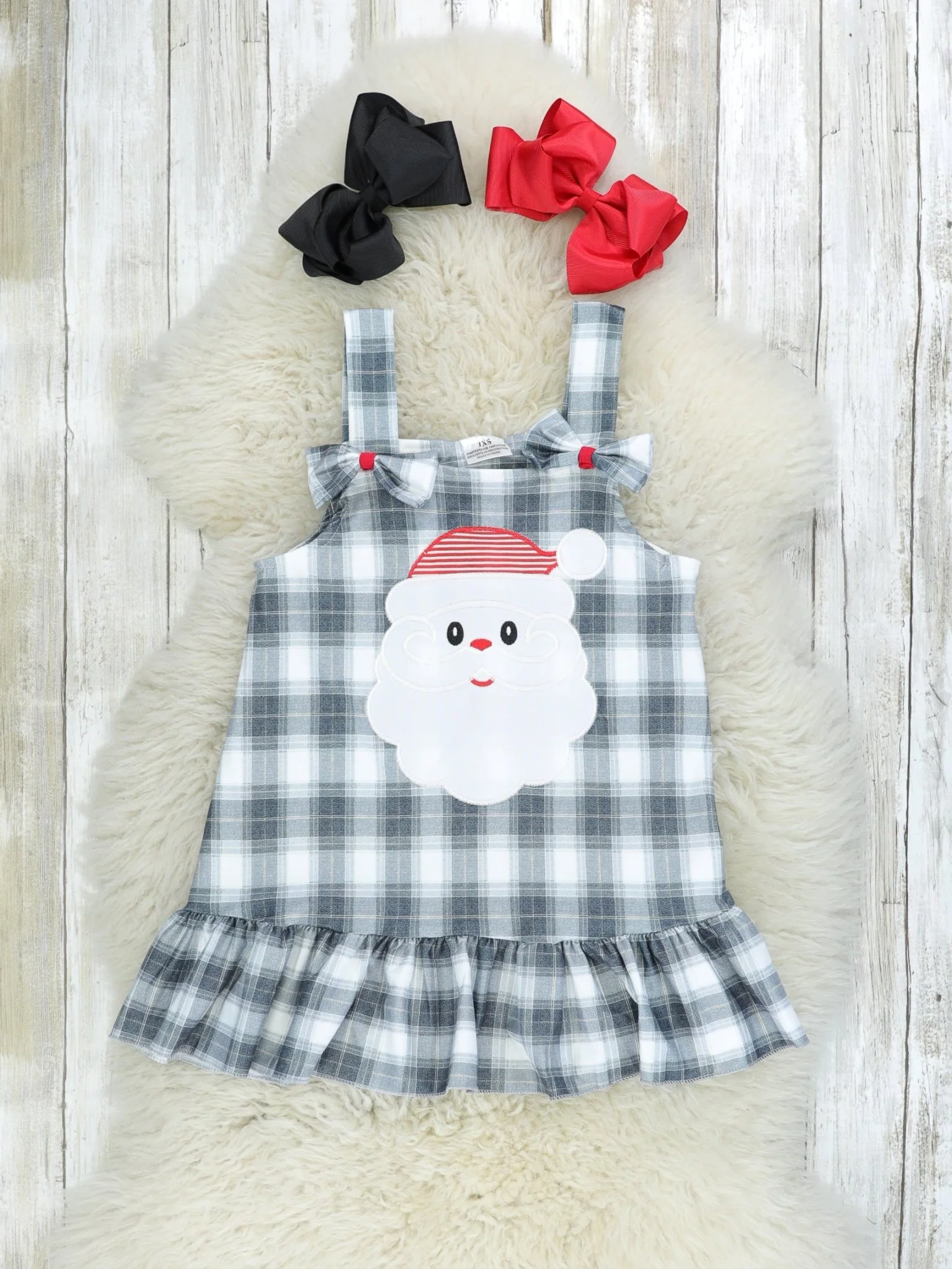 Black & White Plaid Santa Overall Dress Set - Image 2