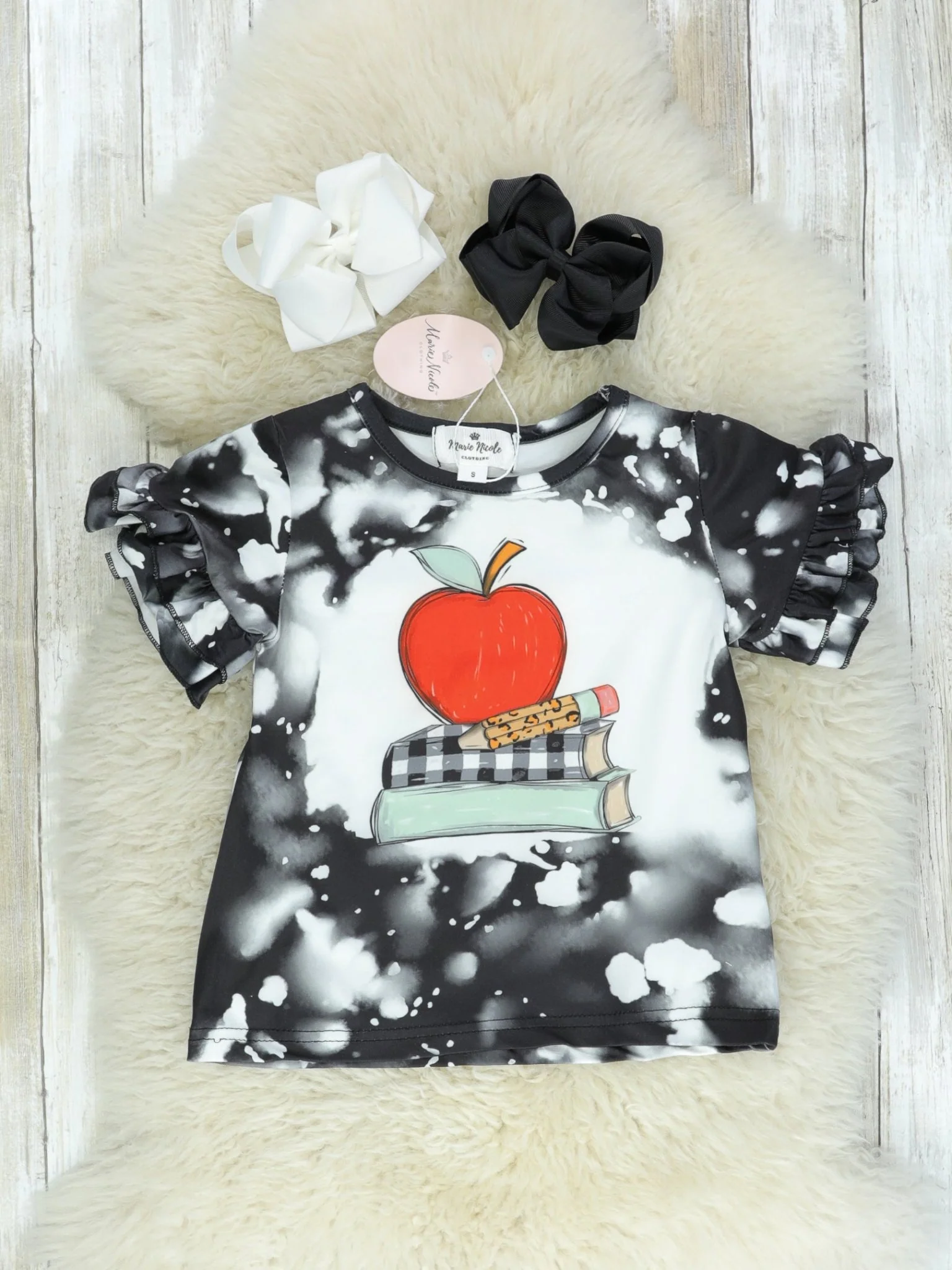 Black Bleach Apple Ruffle T-Shirt