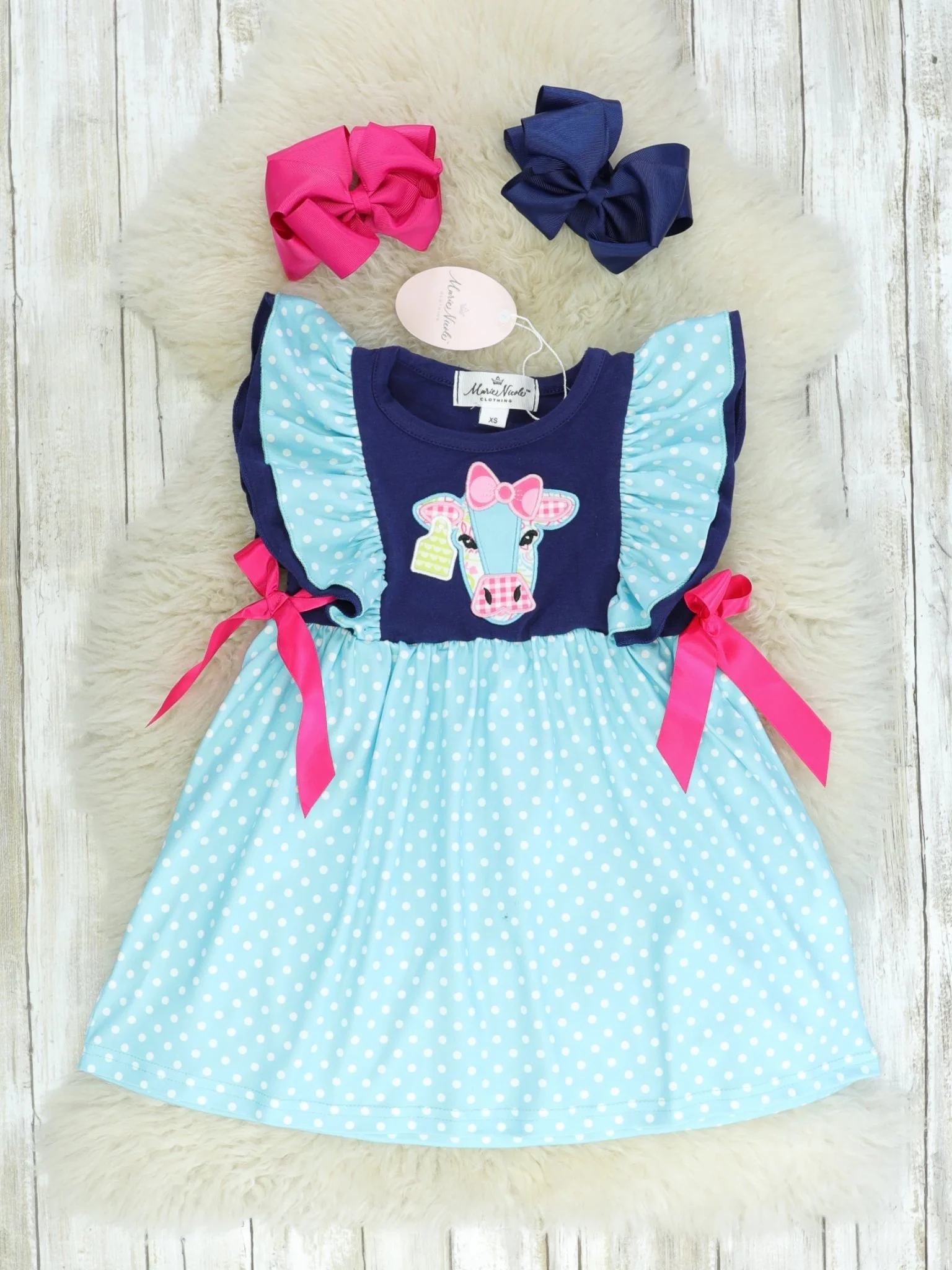 Navy & Light Blue Polka Dot Cow Dress
