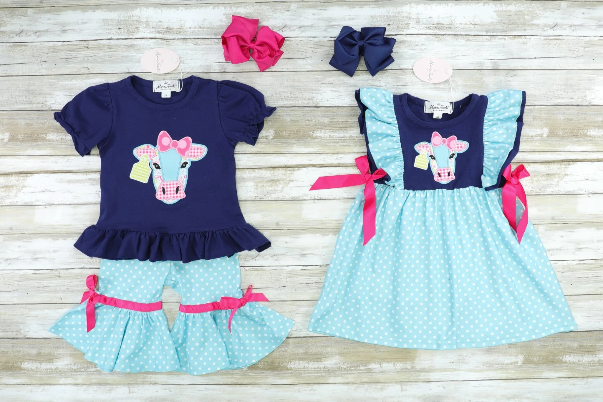 Navy & Light Blue Polka Dot Cow Dress - Image 2