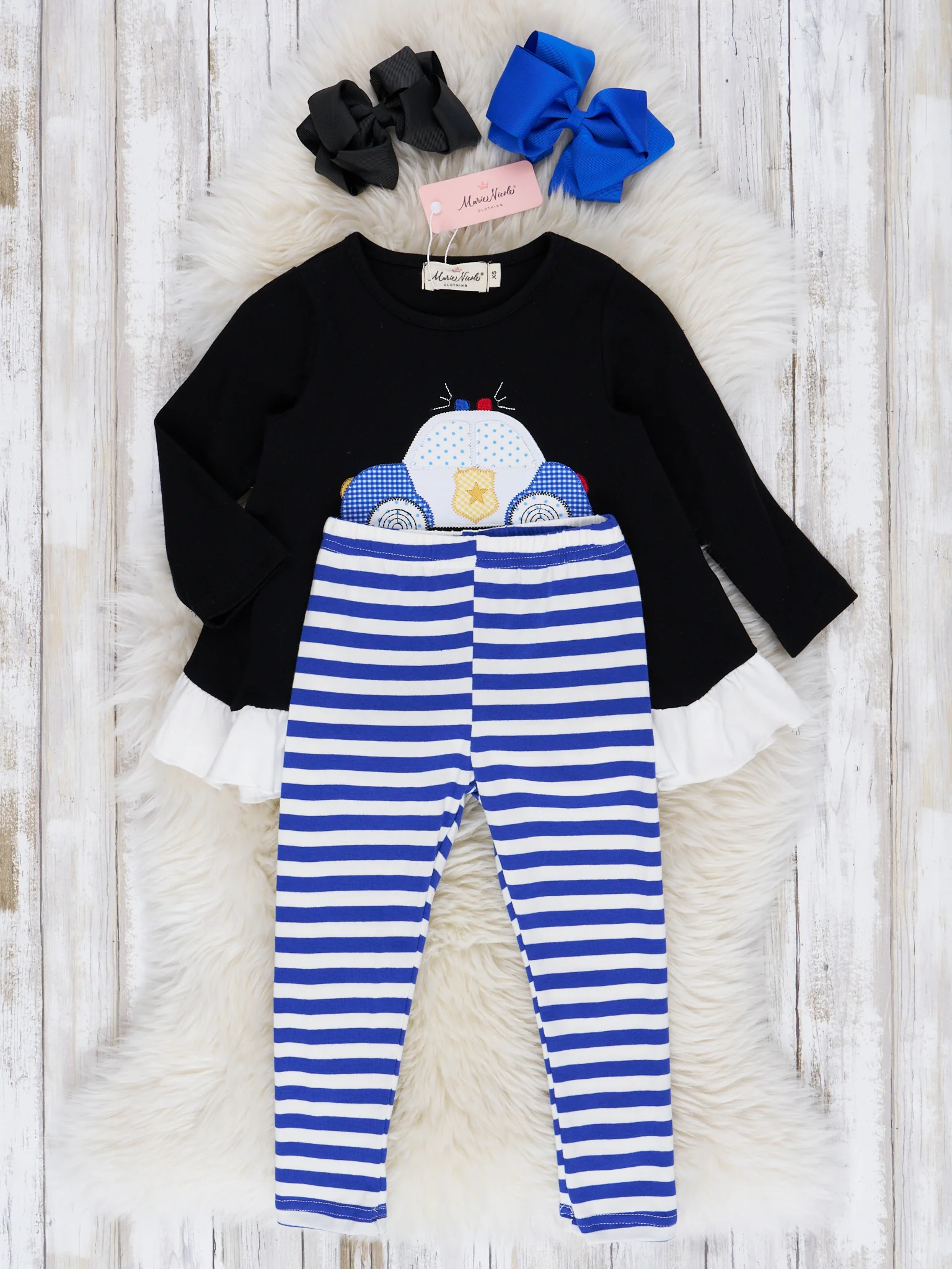 Black & Blue Stripe Little Cop Ruffle Outfit - Image 2