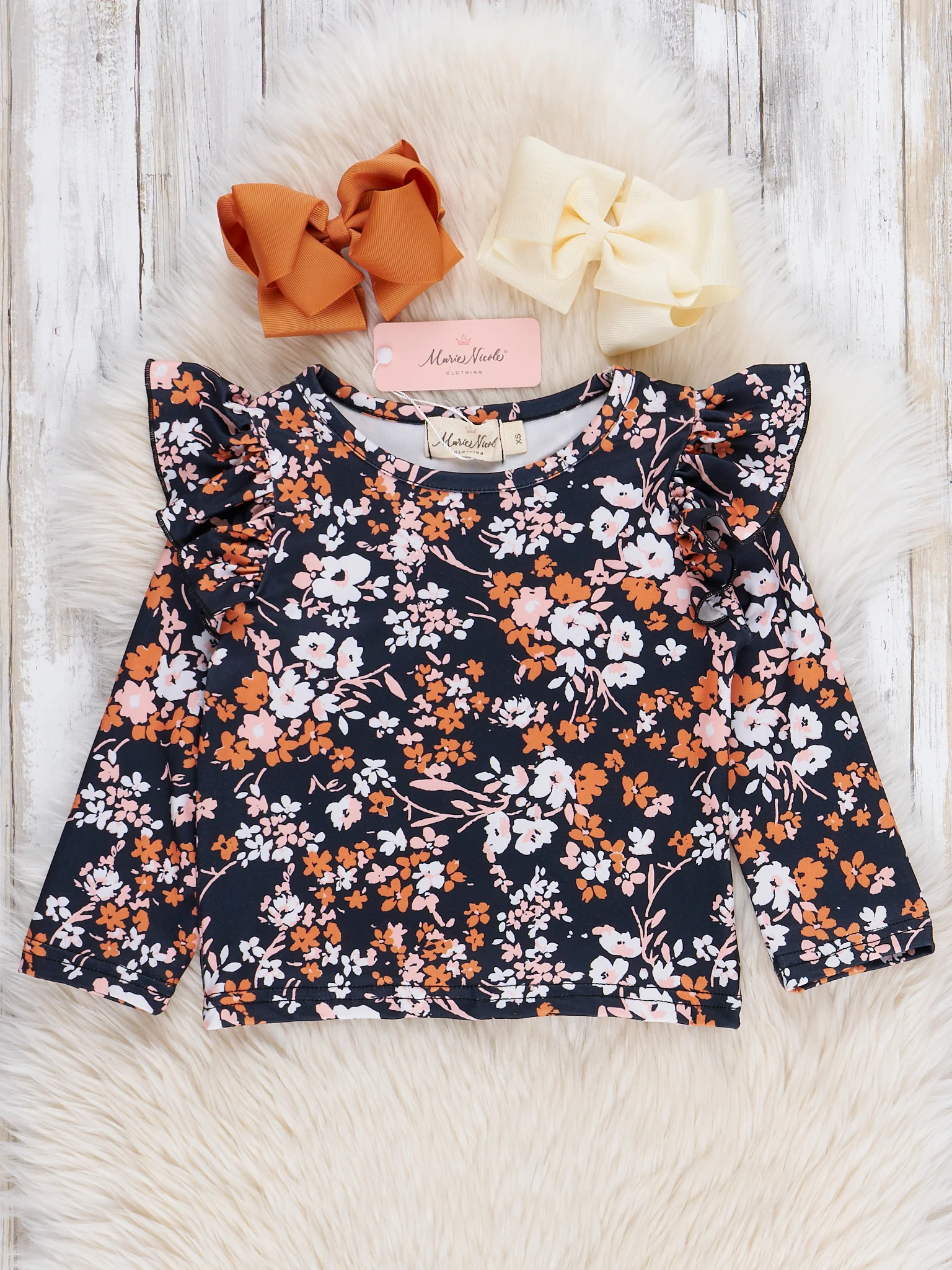 Black & Bronze Floral Velvet Ruffle Skirtall Set - Image 2