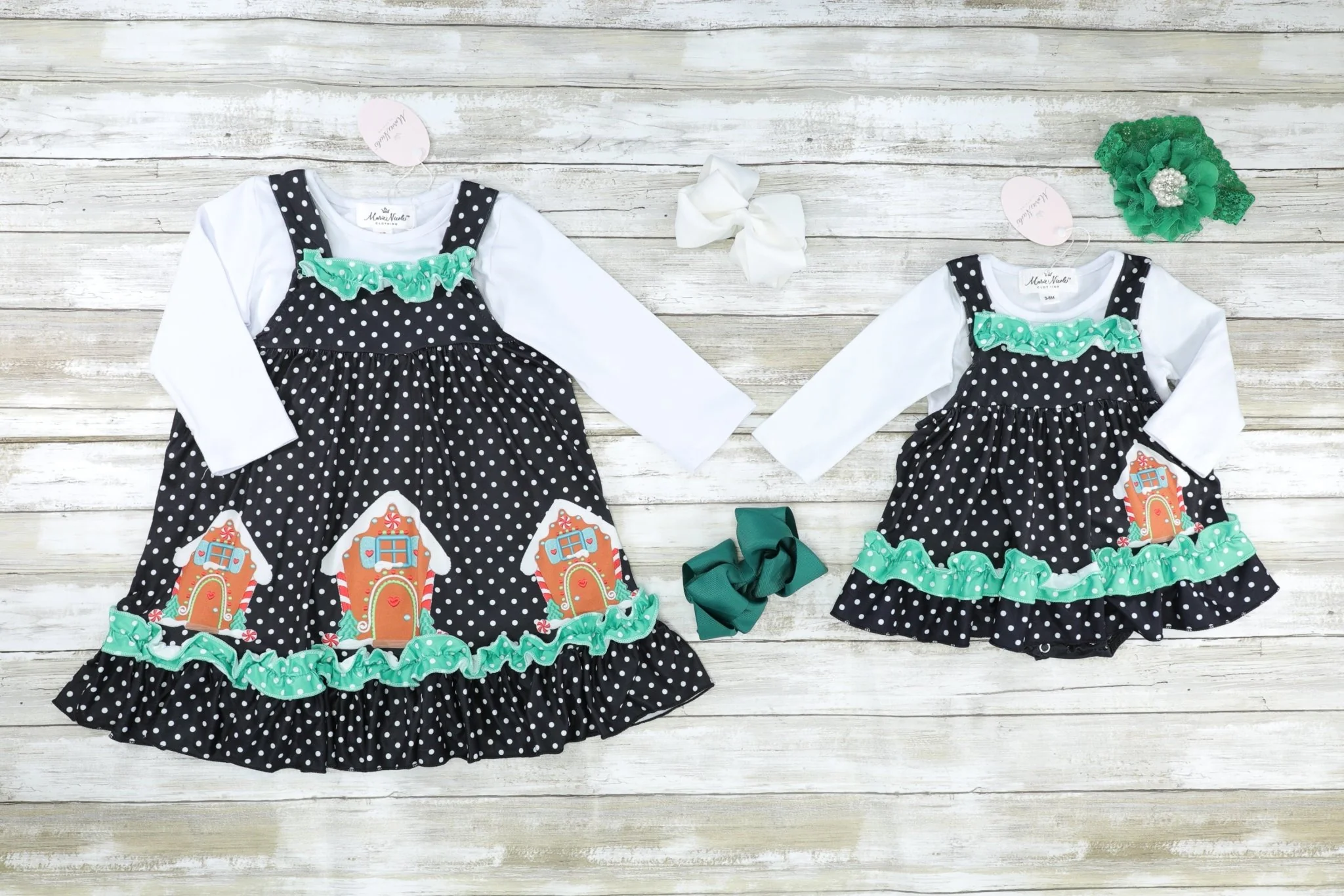 Black Polka Dot Gingerbread Dress W/ White Shirt - Image 4
