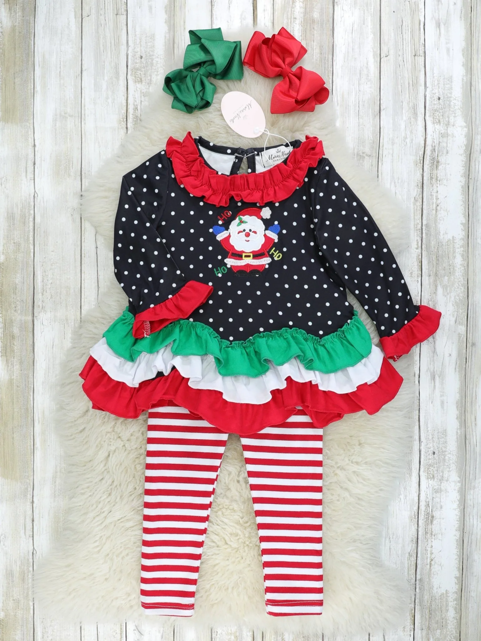 Black Polka Dot Santa Ruffle Outfit