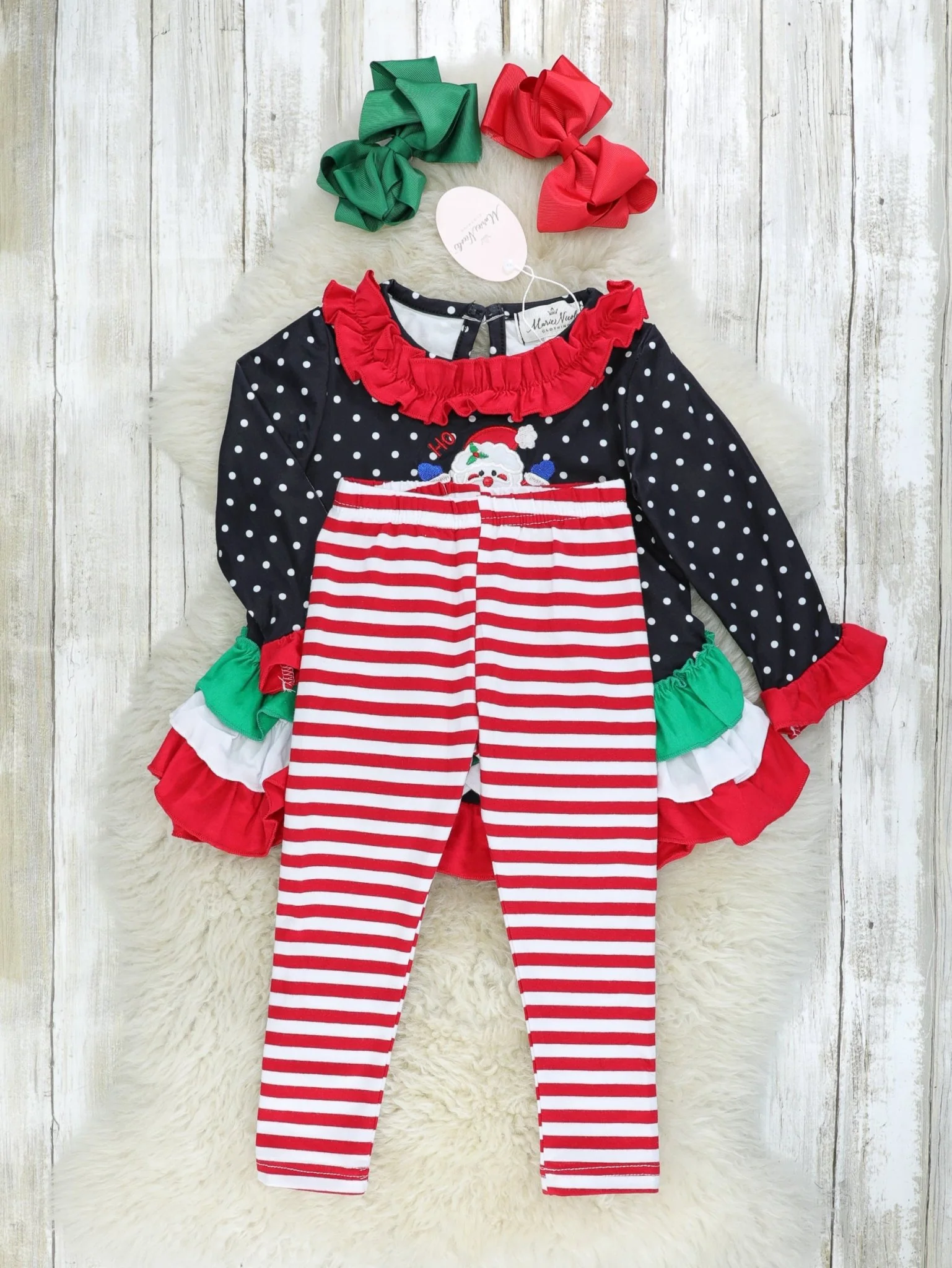 Black Polka Dot Santa Ruffle Outfit - Image 2