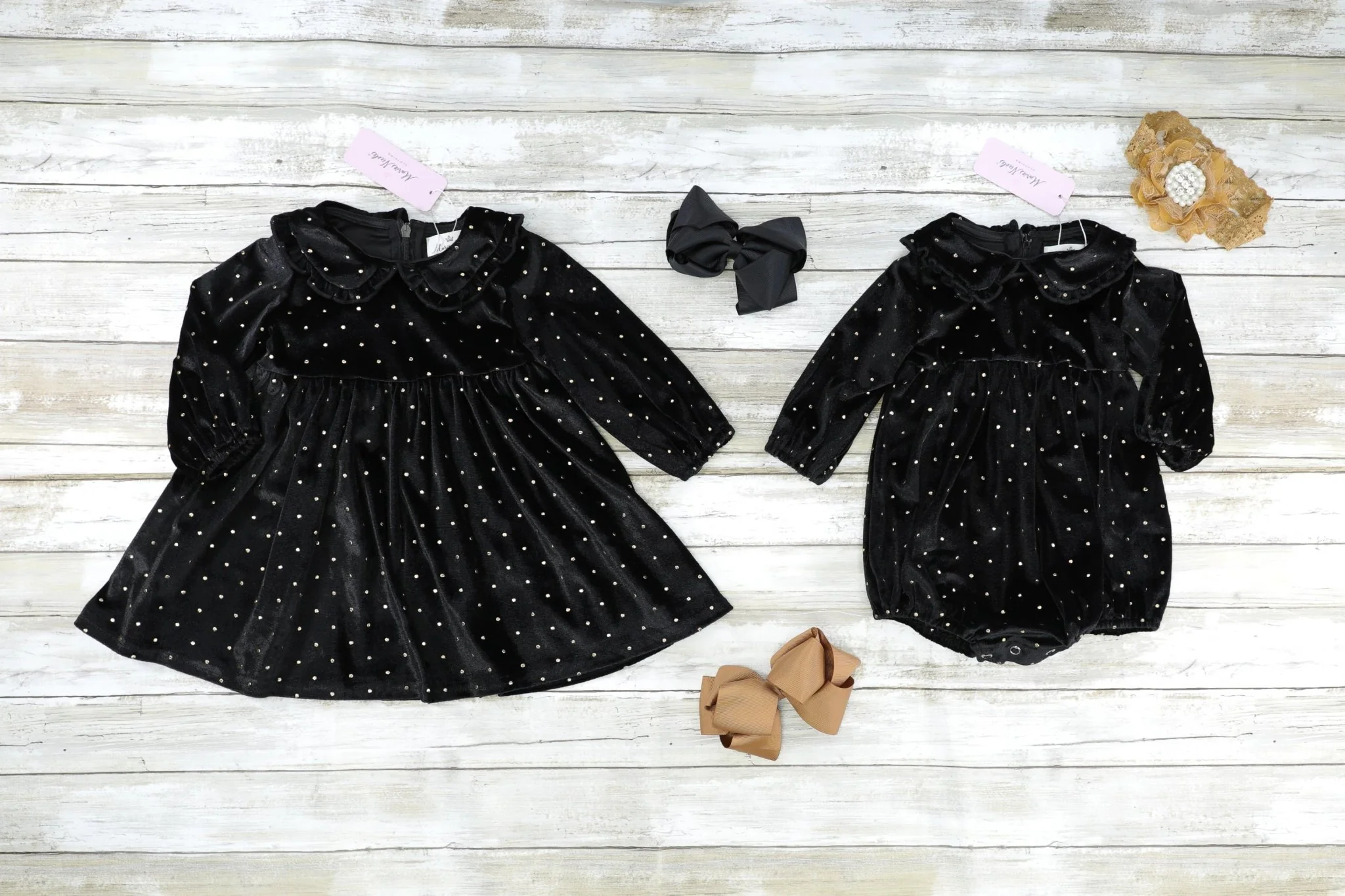 Black Polka Dotted Velvet Ruffle Dress - Image 3