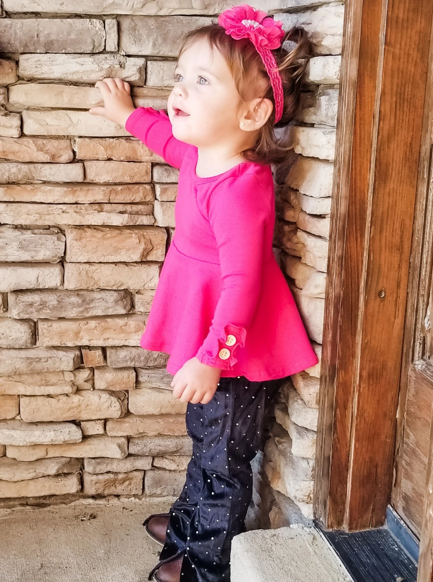Black Polka Dotted Split Hem Velvet Bell Bottoms - Image 3