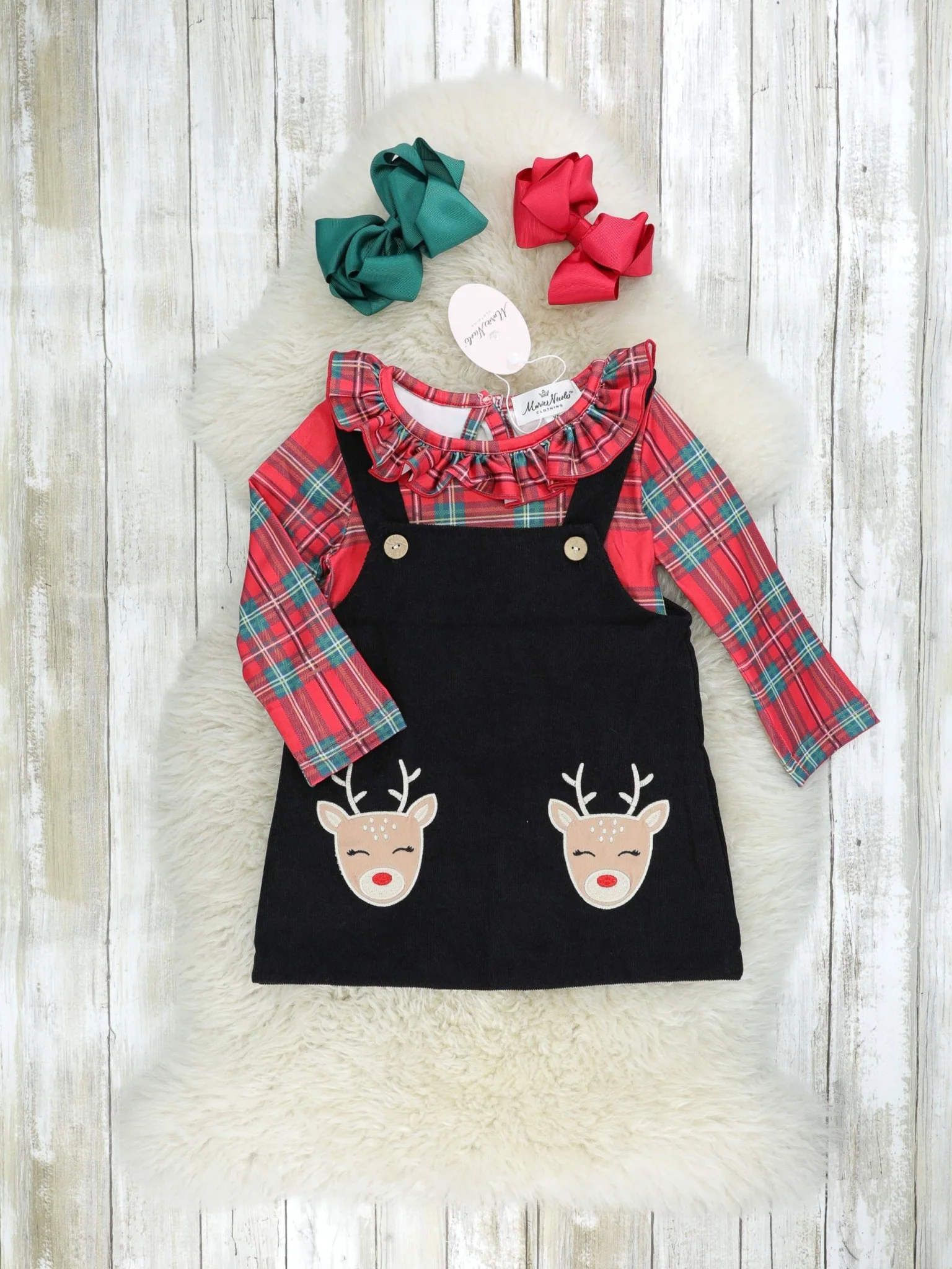 Black Reindeer Overall Dress Set