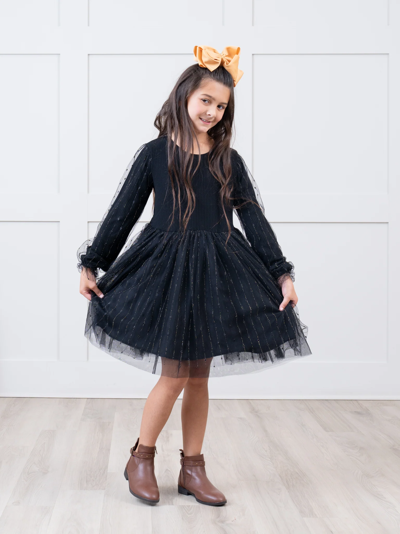 Black Ribbed Tulle Dress