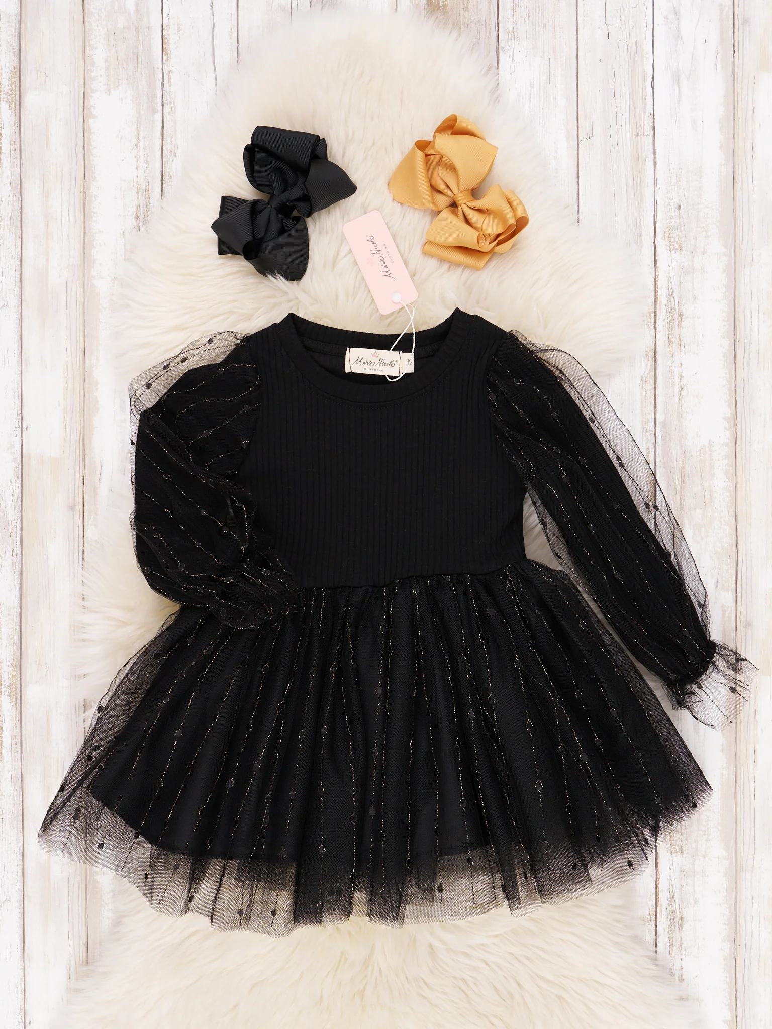 Black Ribbed Tulle Dress - Image 2