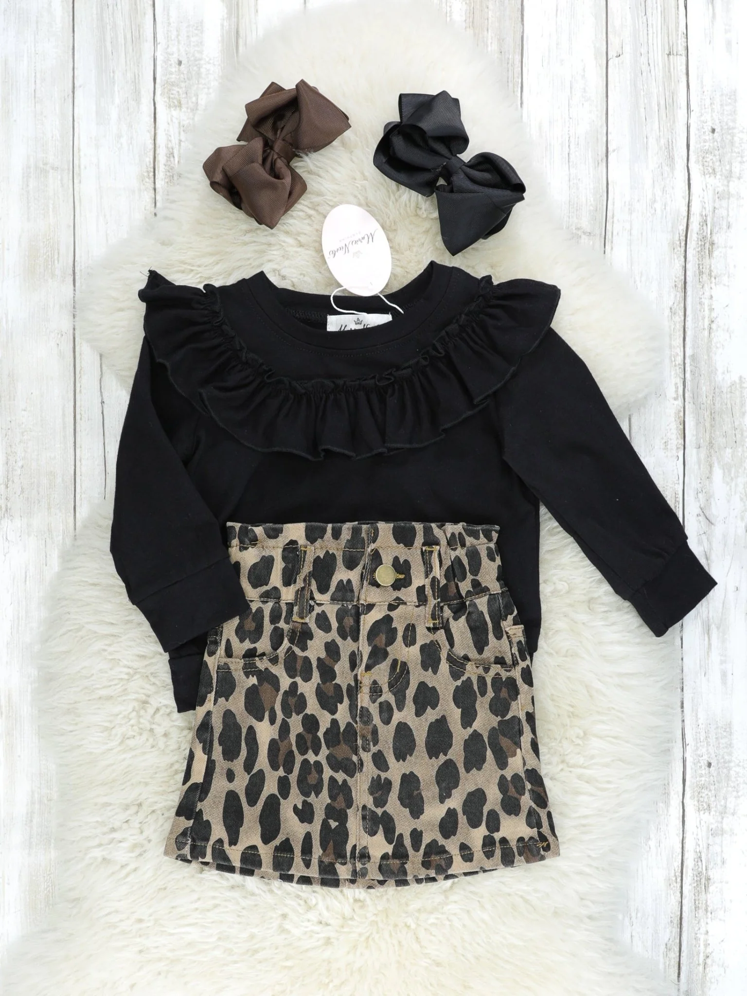 Black Ruffle Top & Leopard Skirt Outfit - Image 2