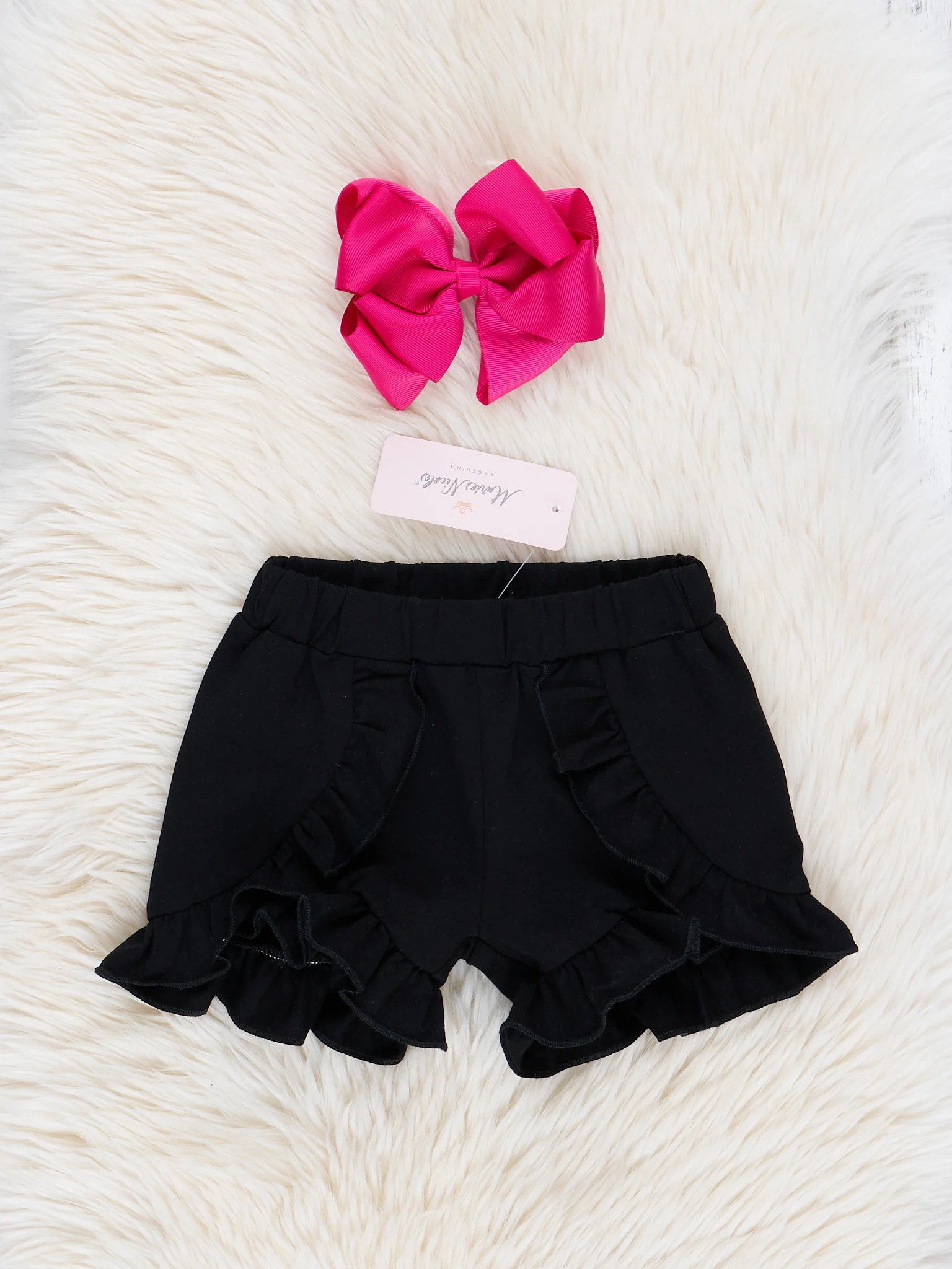 Black Ruffle Trim Cotton Shorts - Image 2