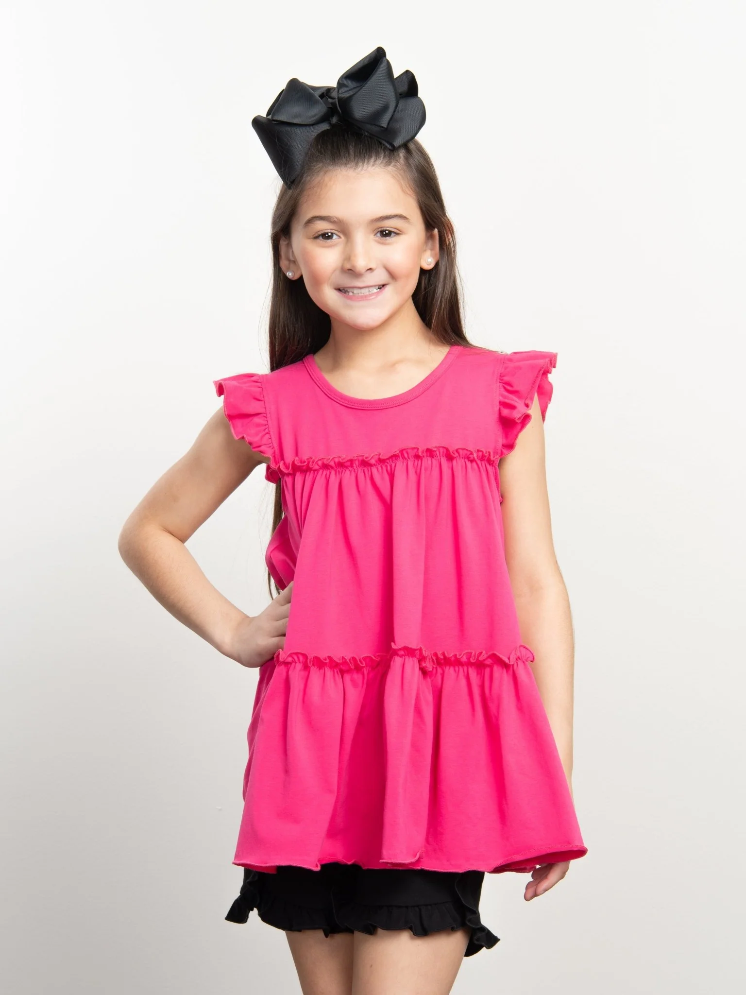 Black Ruffle Trim Cotton Shorts - Image 3