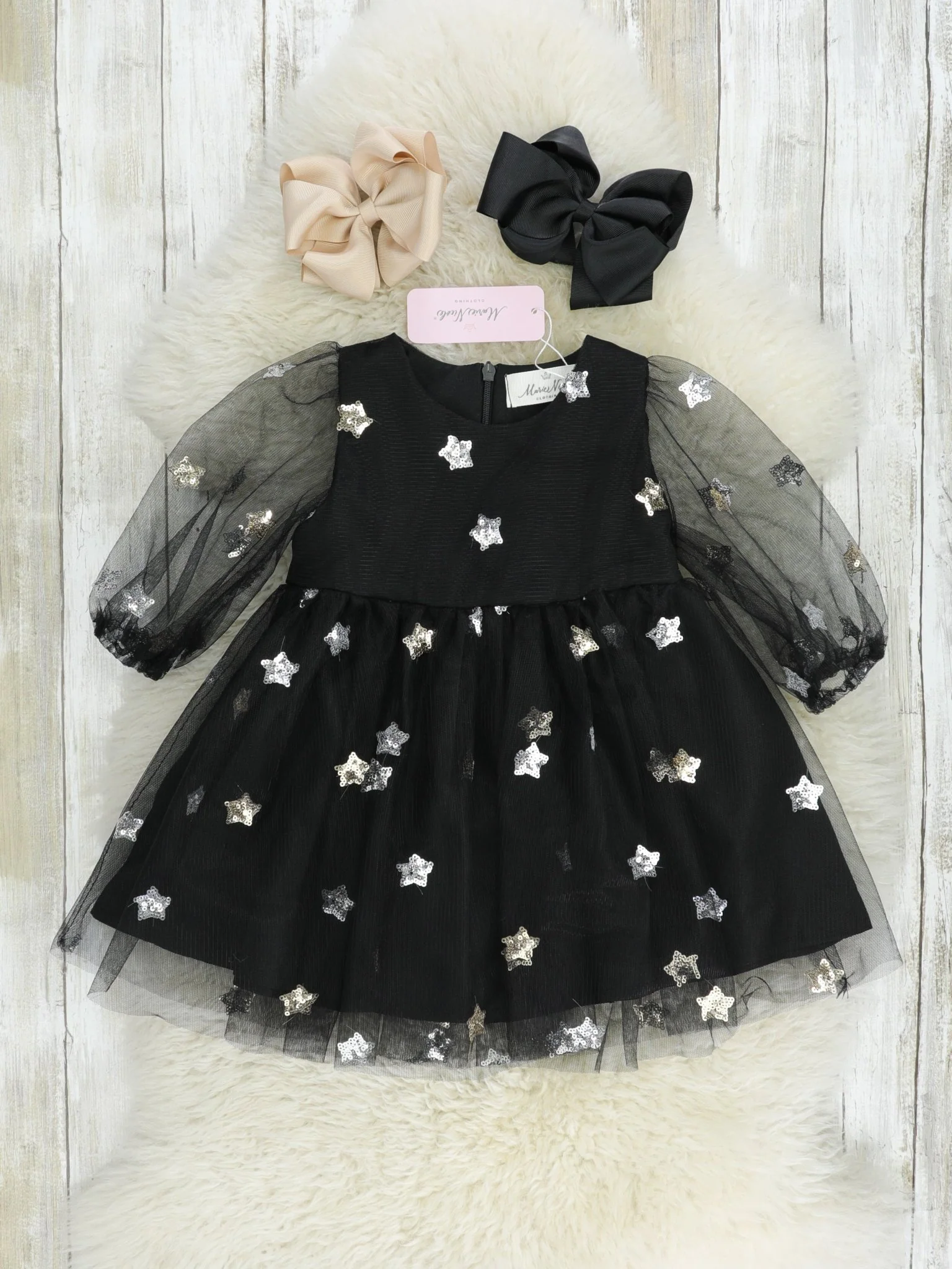 Black Sequin Star Tulle Dress - Image 2