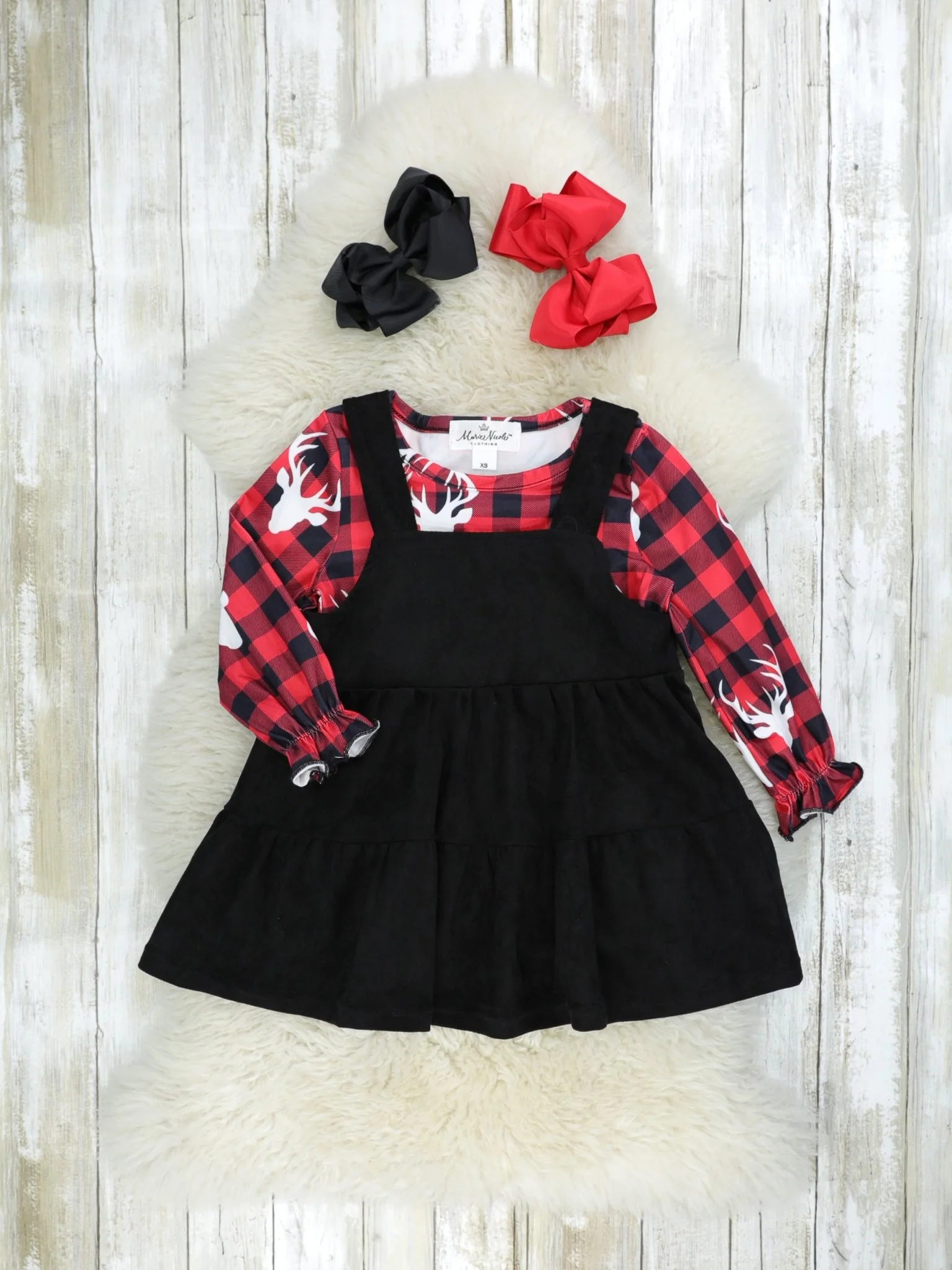 Black Suede Dress & Buffalo Plaid Buck Shirt
