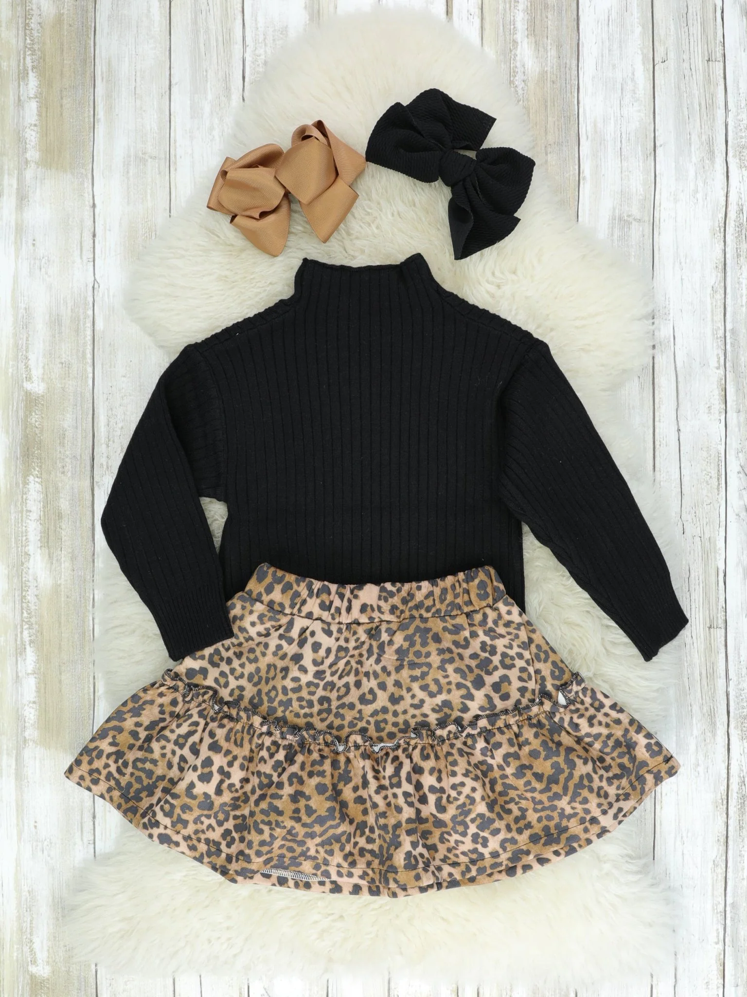 Black Turtleneck & Leopard Skirt Outfit - Image 2