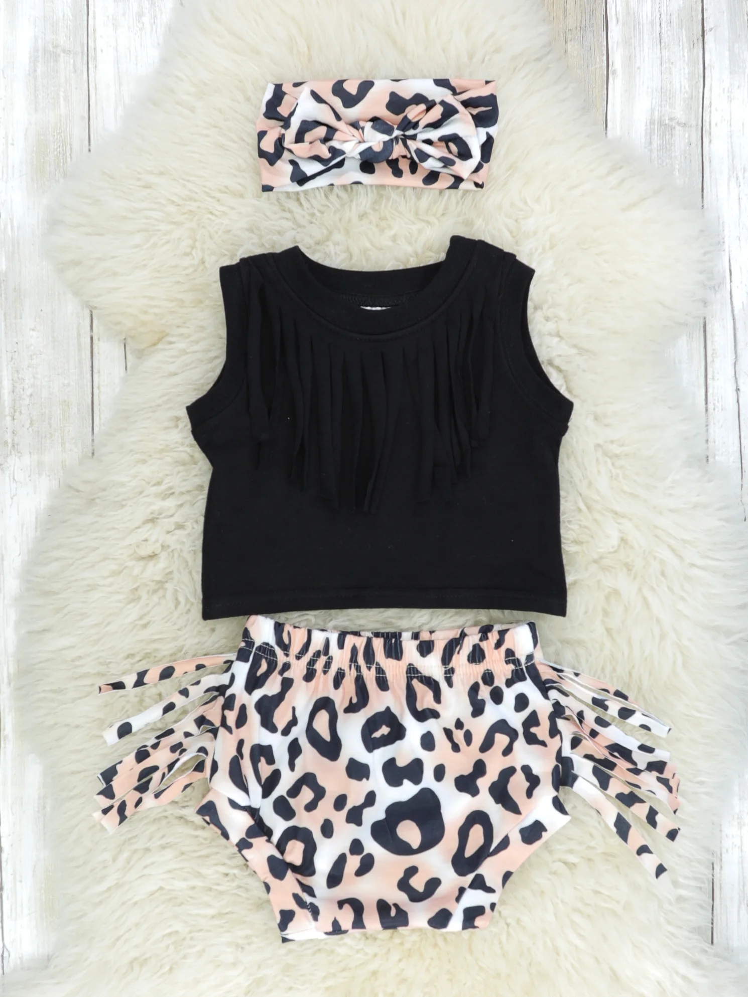 Black Top, Pink Leopard Bloomers, & Matching Headband Set