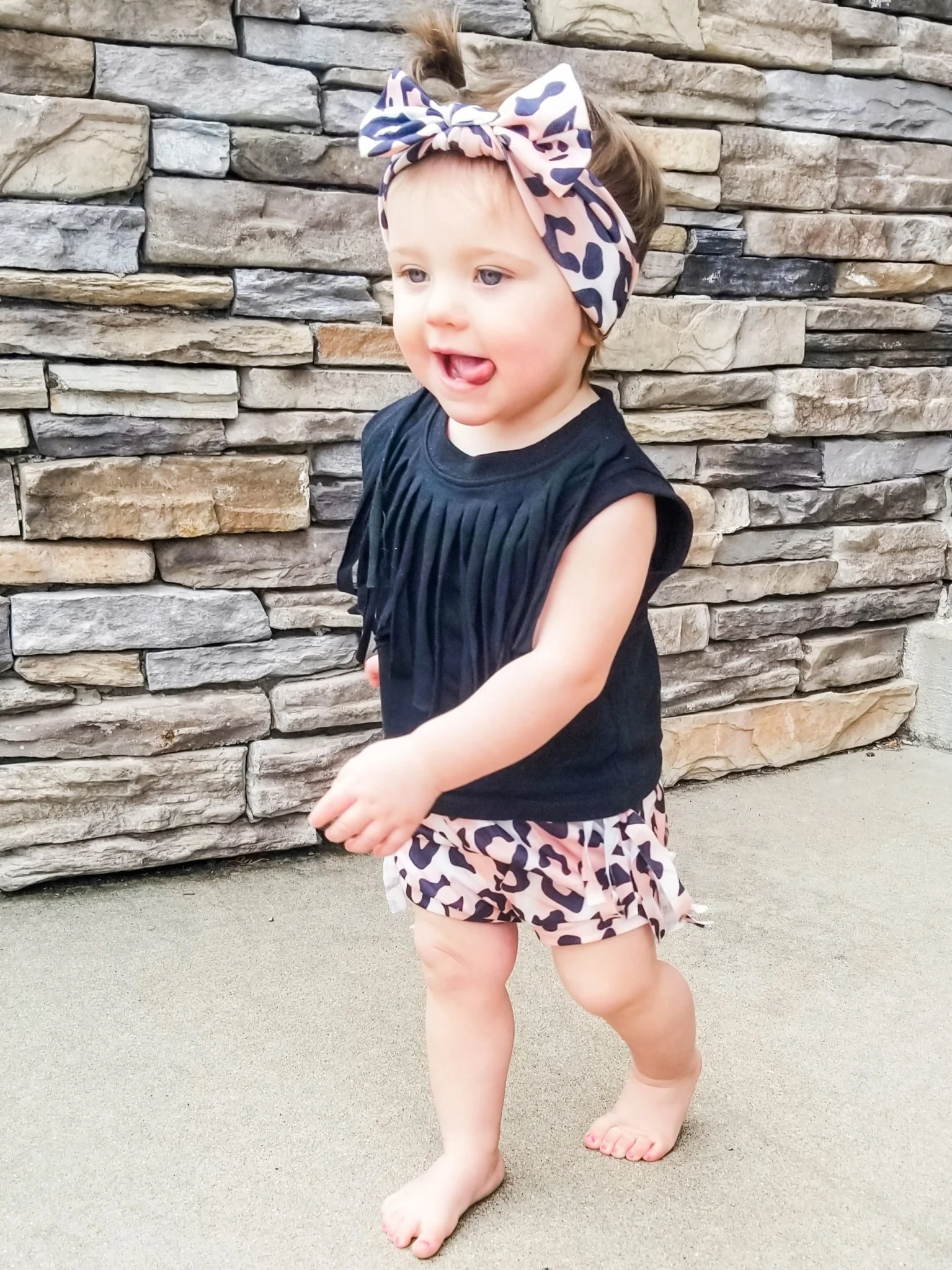Black Top, Pink Leopard Bloomers, & Matching Headband Set - Image 2