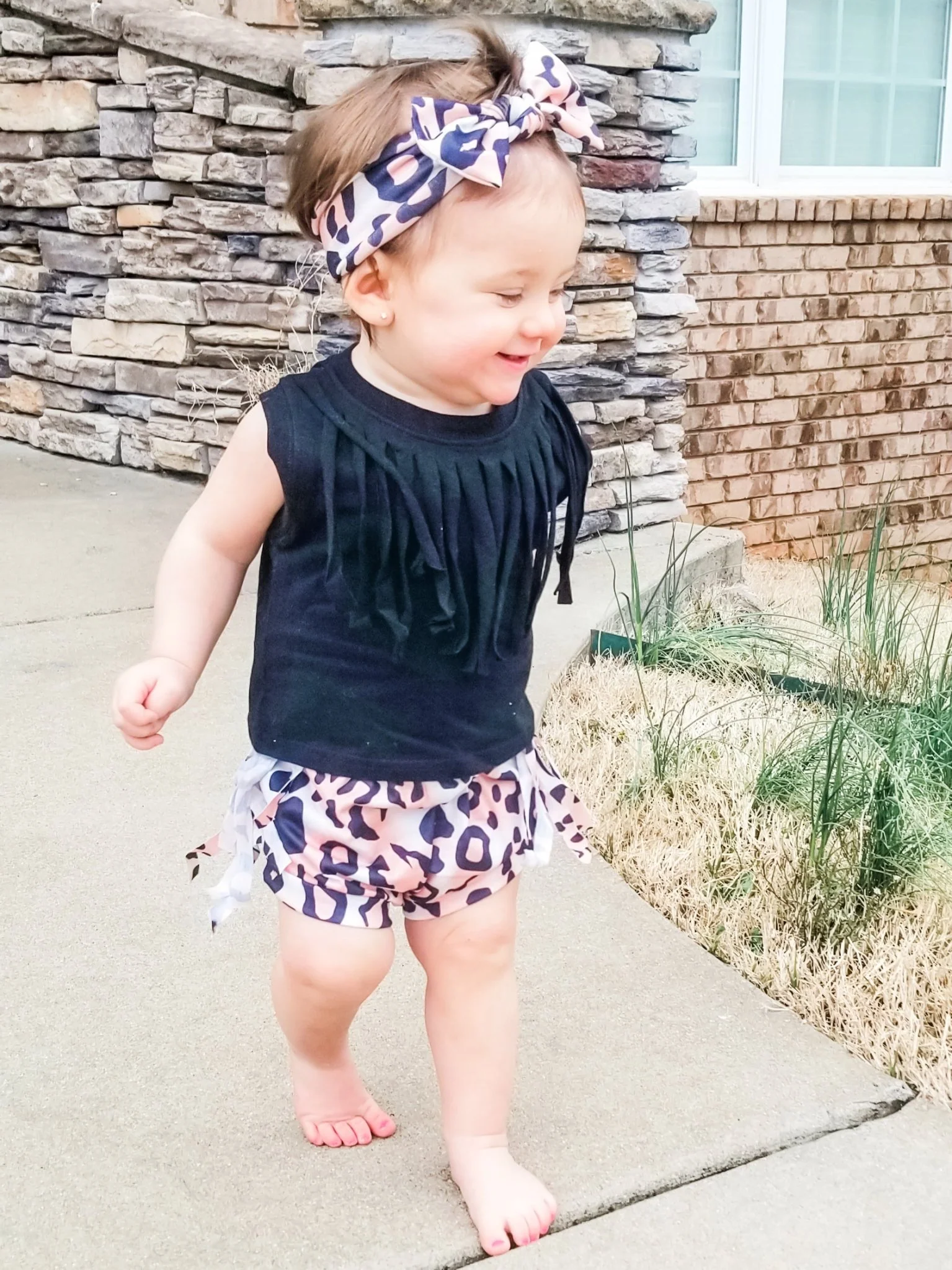 Black Top, Pink Leopard Bloomers, & Matching Headband Set - Image 3