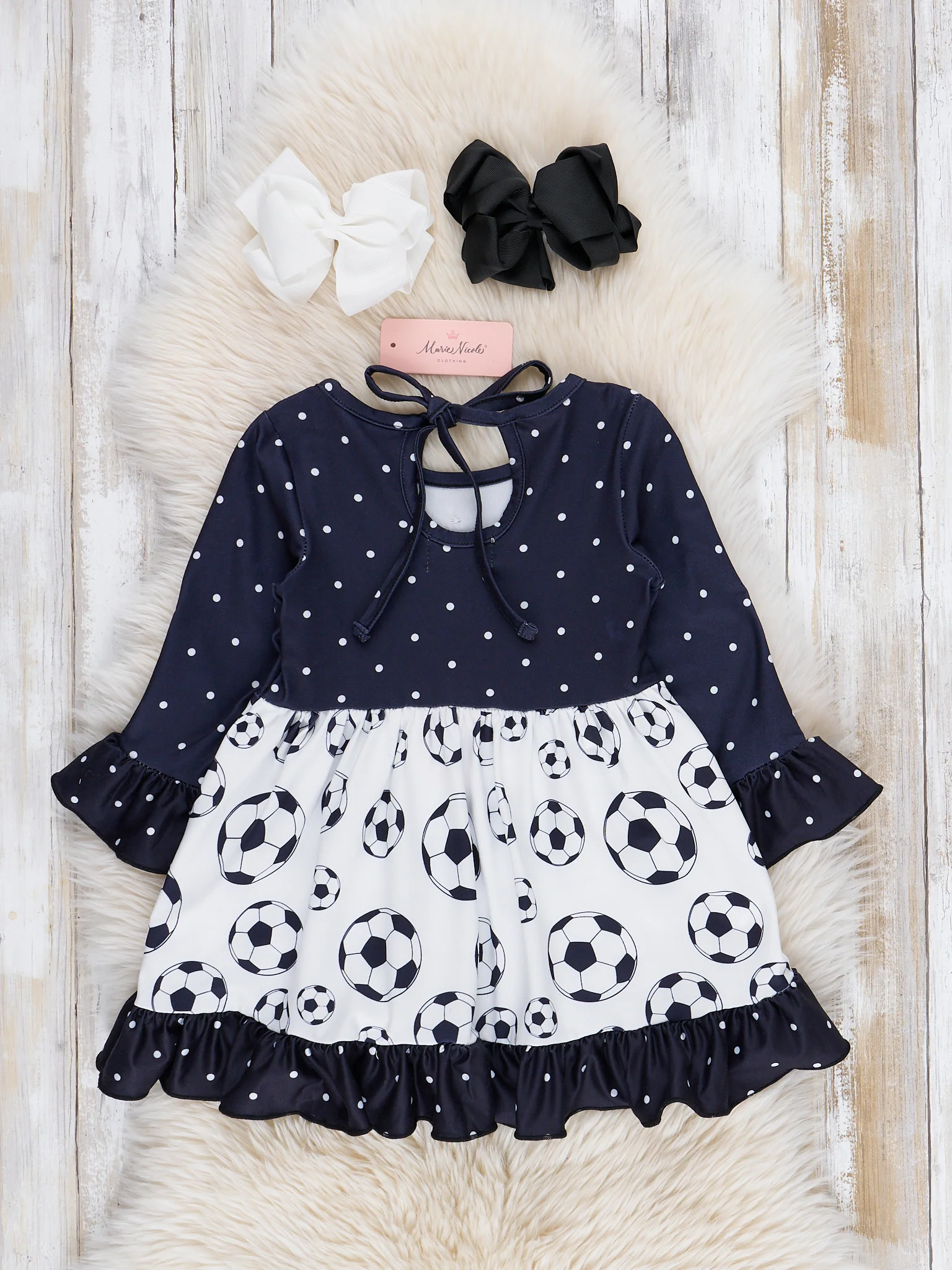 Black & White Dots Soccer Ruffle Dress - Image 2
