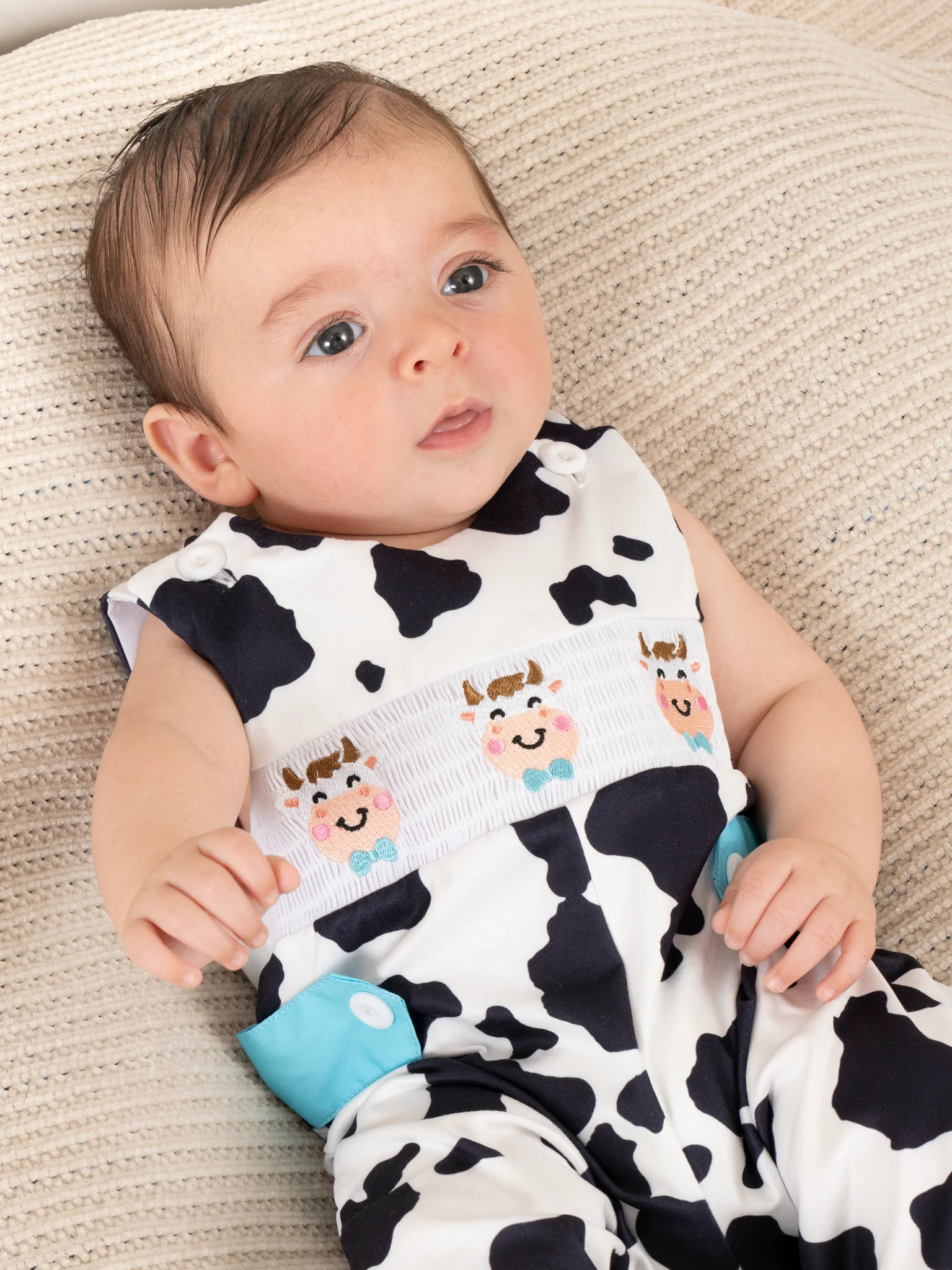Black & White Smocked Cow Print Johnny - Image 2