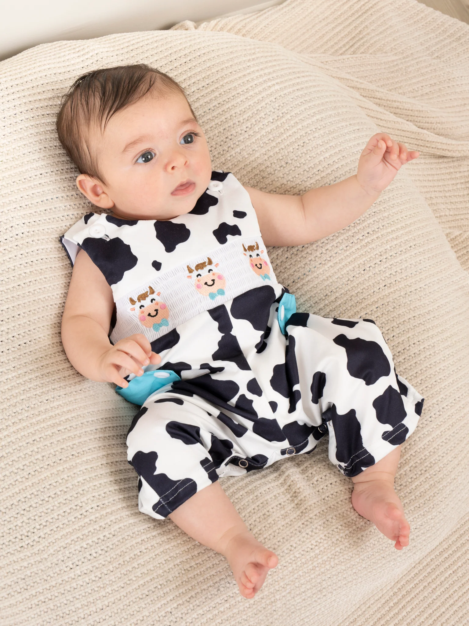Black & White Smocked Cow Print Johnny - Image 3