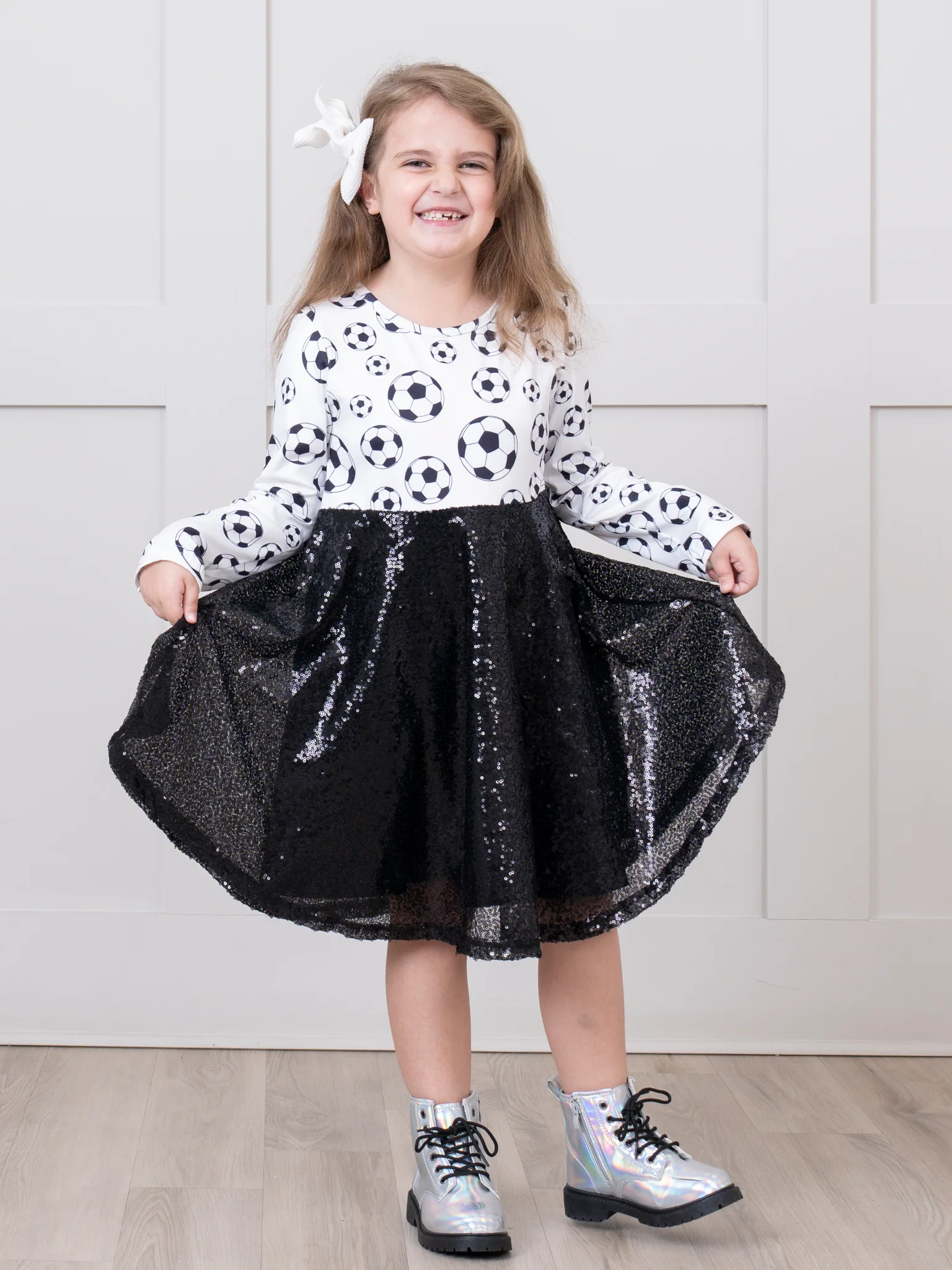 Black & White Soccer Sequin Dress - Image 3