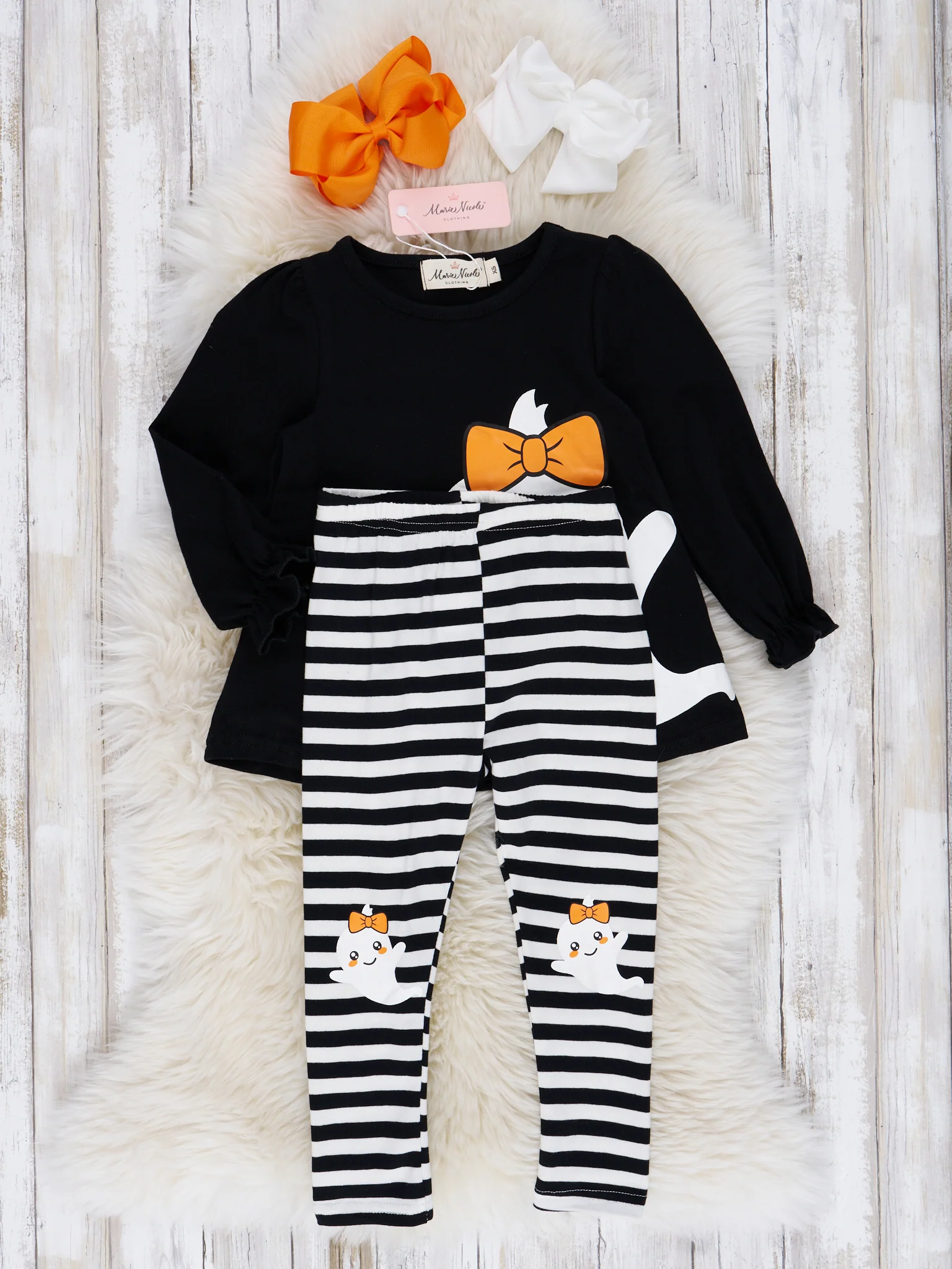 Black & White Stripe Friendly Ghost Outfit - Image 2