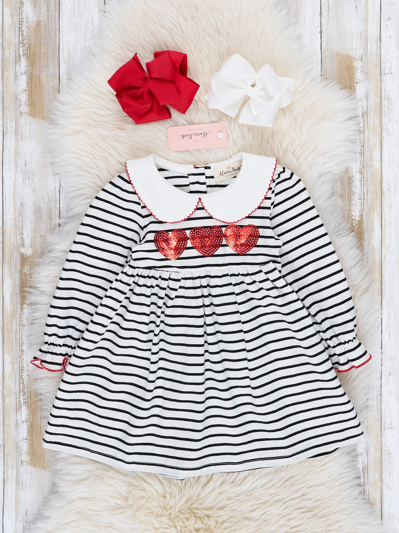 Black & White Stripe Hearts Ruffle Dress