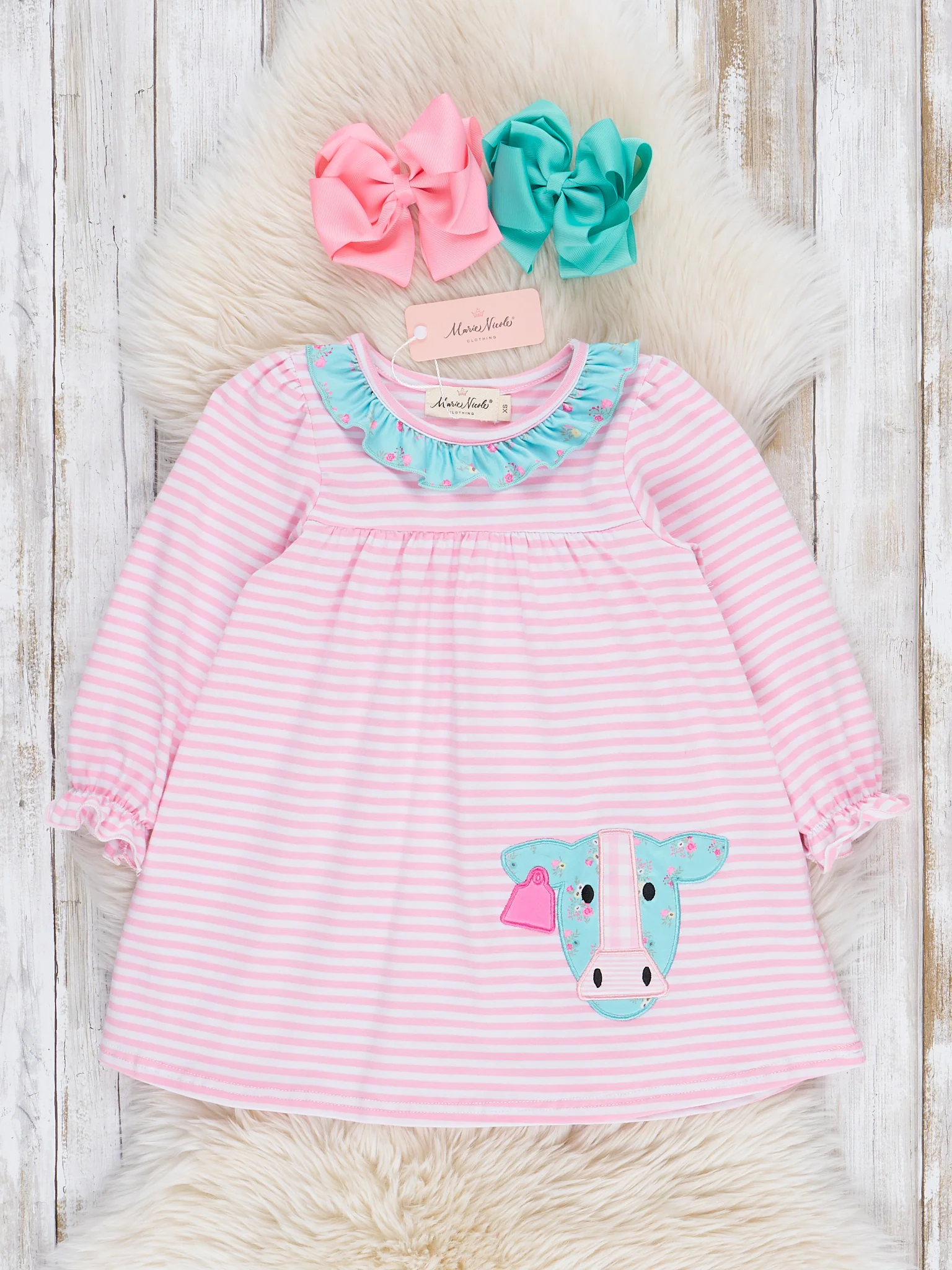 Blossoming Cow Embroidered Ruffle Dress