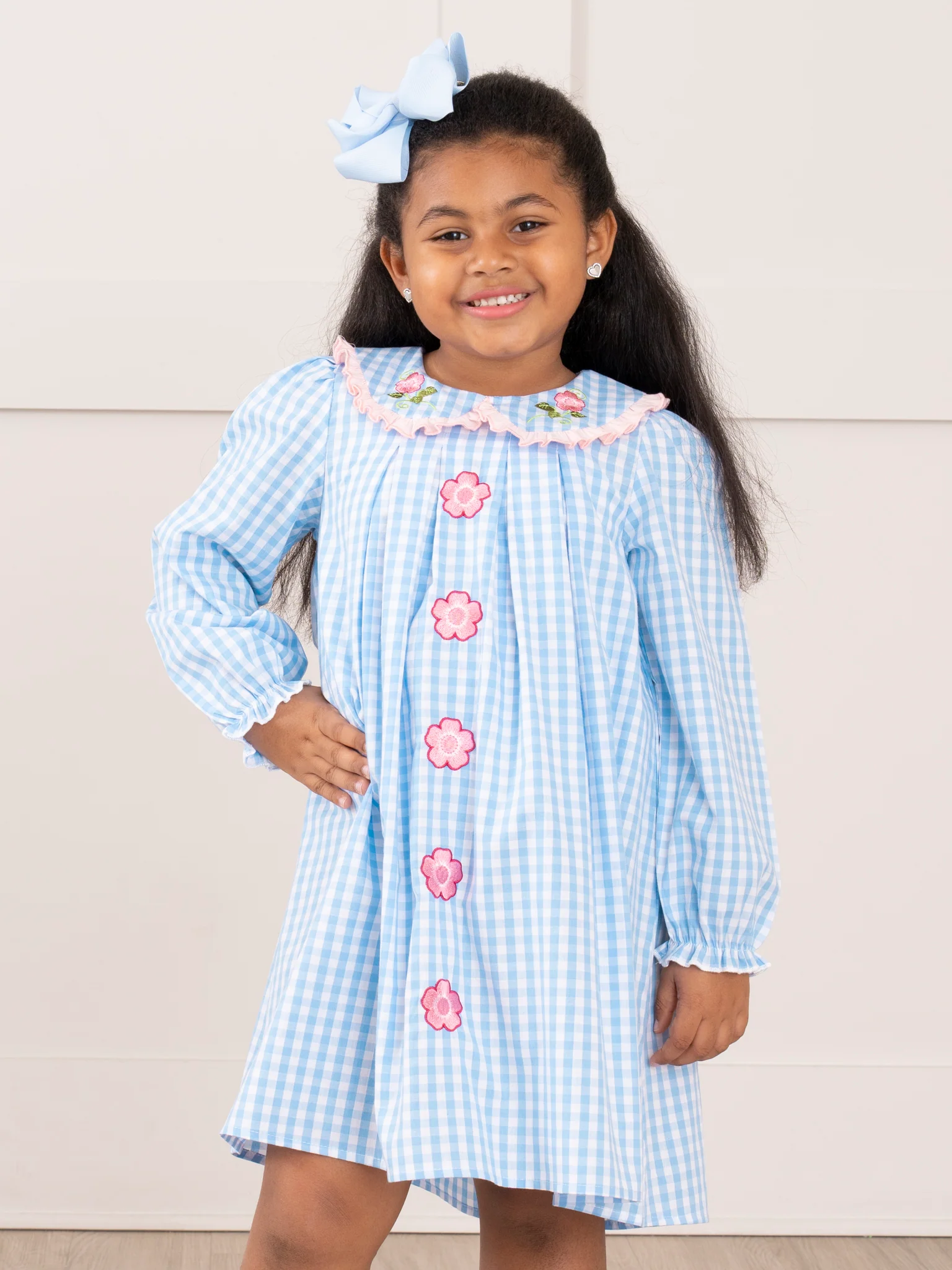 Blossoms and Blues Embroidered Cotton Dress