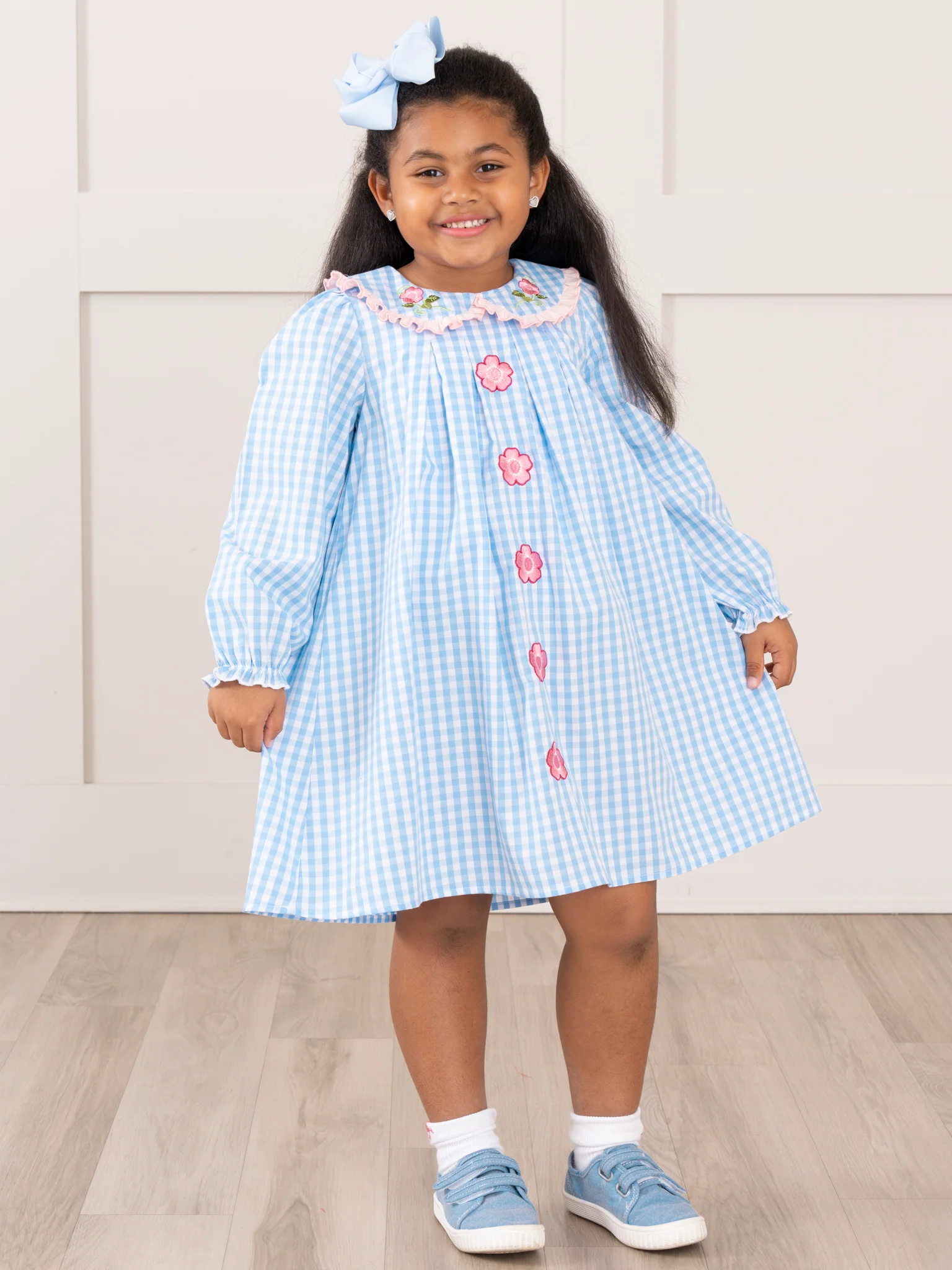Blossoms and Blues Embroidered Cotton Dress - Image 4