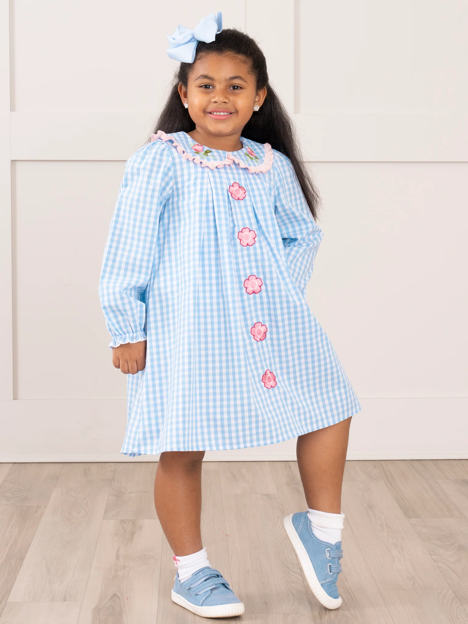 Blossoms and Blues Embroidered Cotton Dress - Image 5