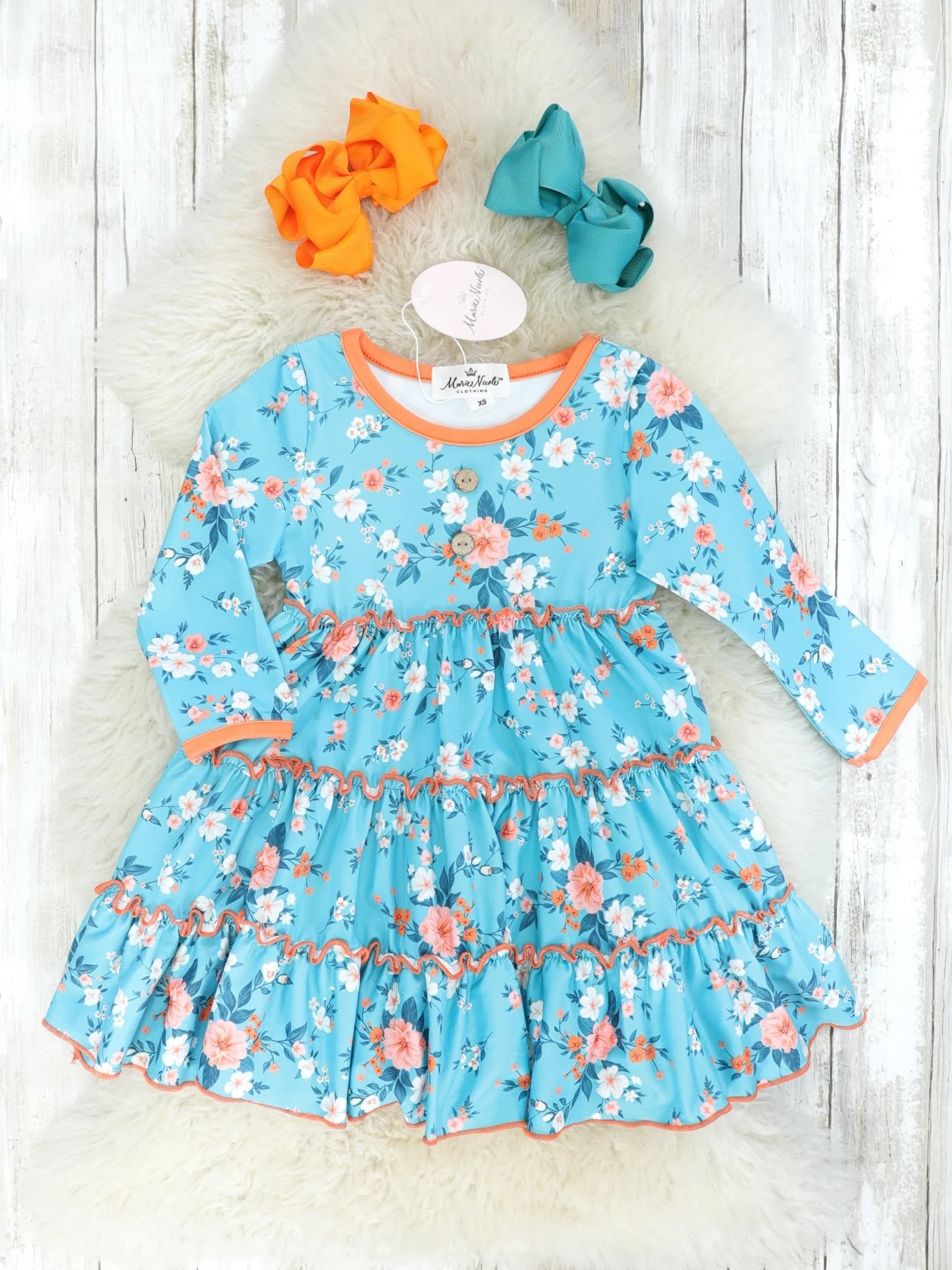 Blue & Orange Floral Tiered Dress