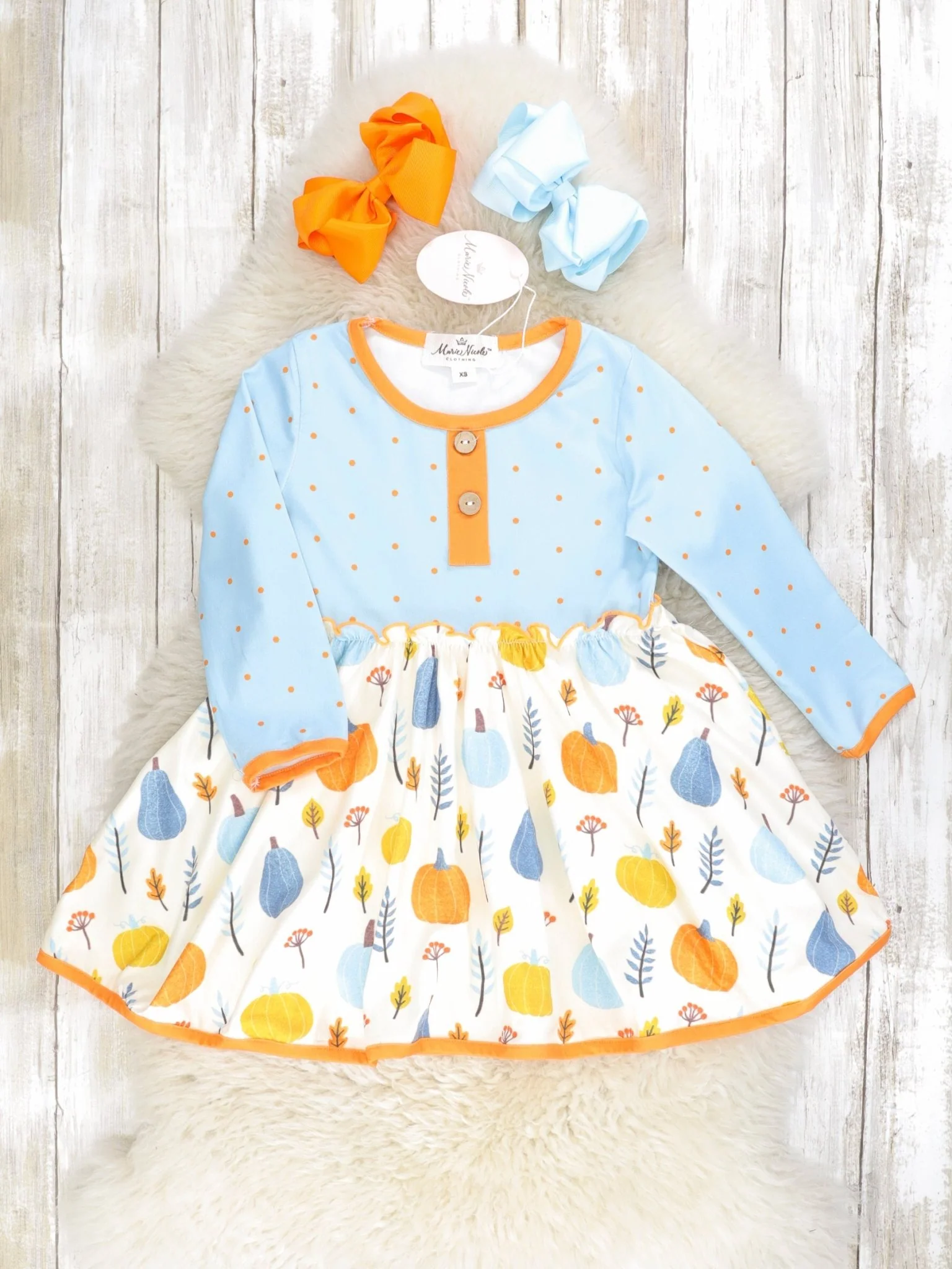 Blue & Orange Polka Dot Pumpkin Dress