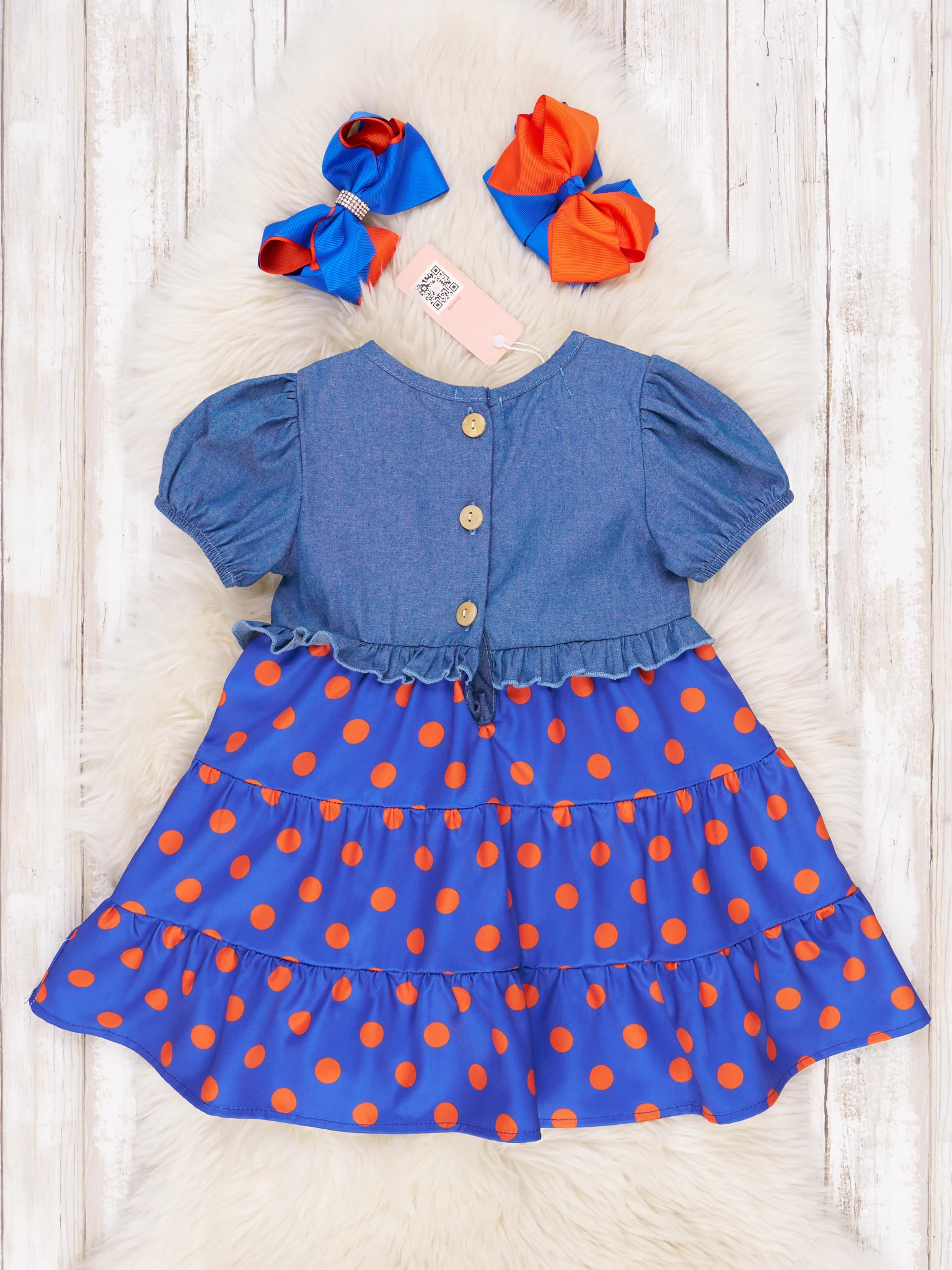 Blue & Orange Polka Dot Ruffle Dress - Image 3