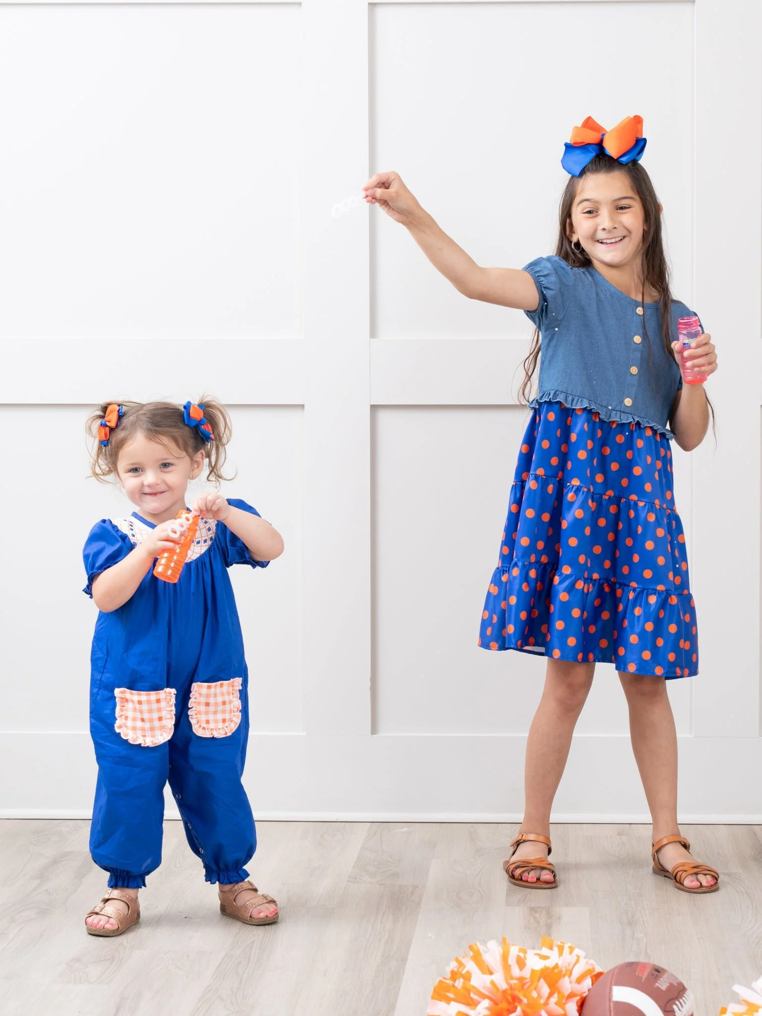 Blue & Orange Polka Dot Ruffle Dress - Image 4