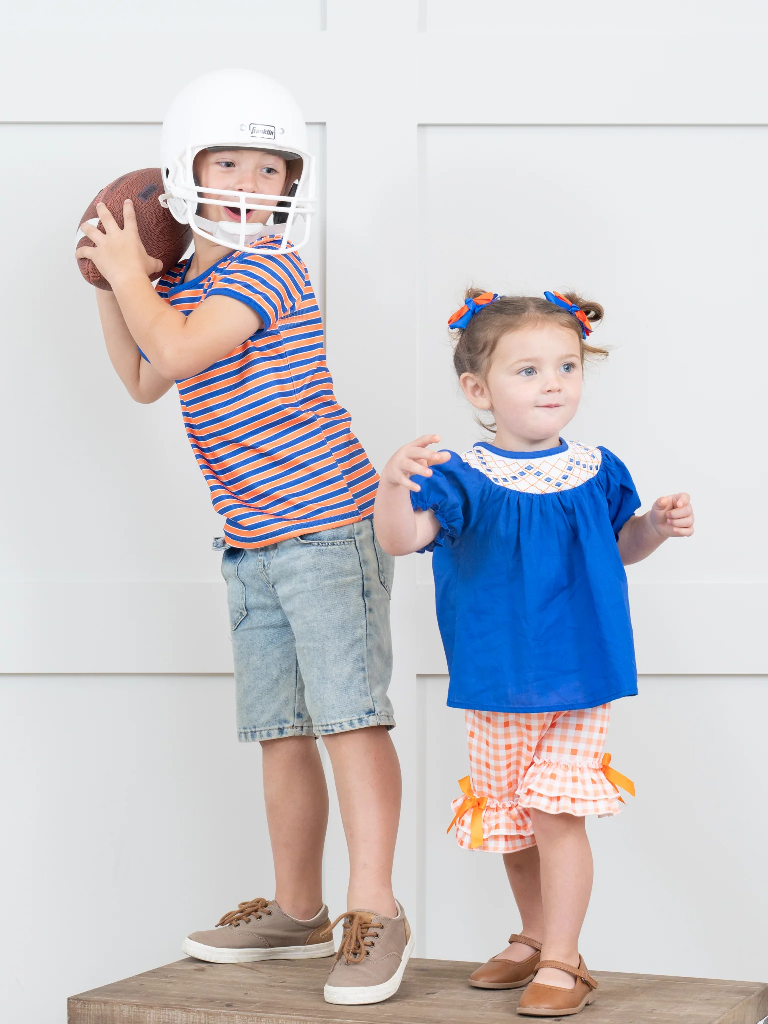 Blue & Orange Smocked Gingham Ruffle Outfit - Image 5