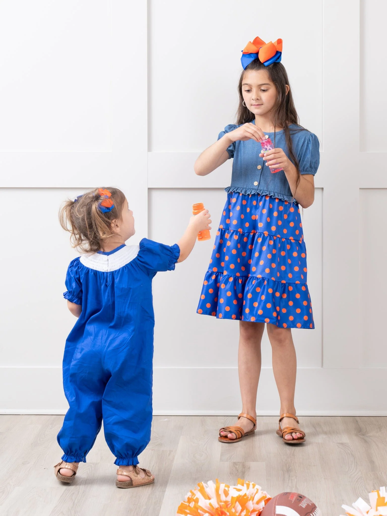 Blue & Orange Smocked Gingham Ruffle Romper - Image 5