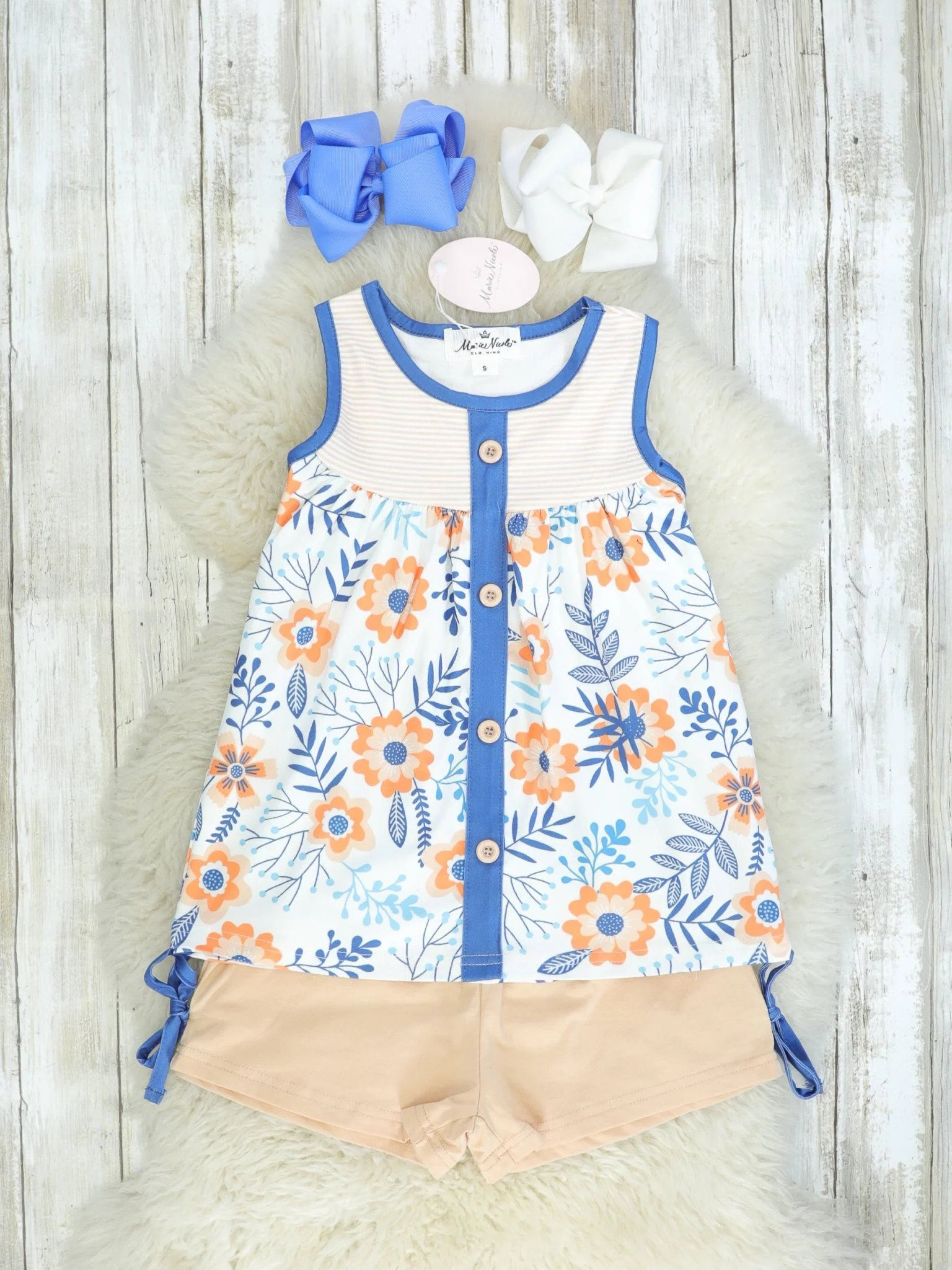 Blue & Peach Floral Tank & Shorts Outfit