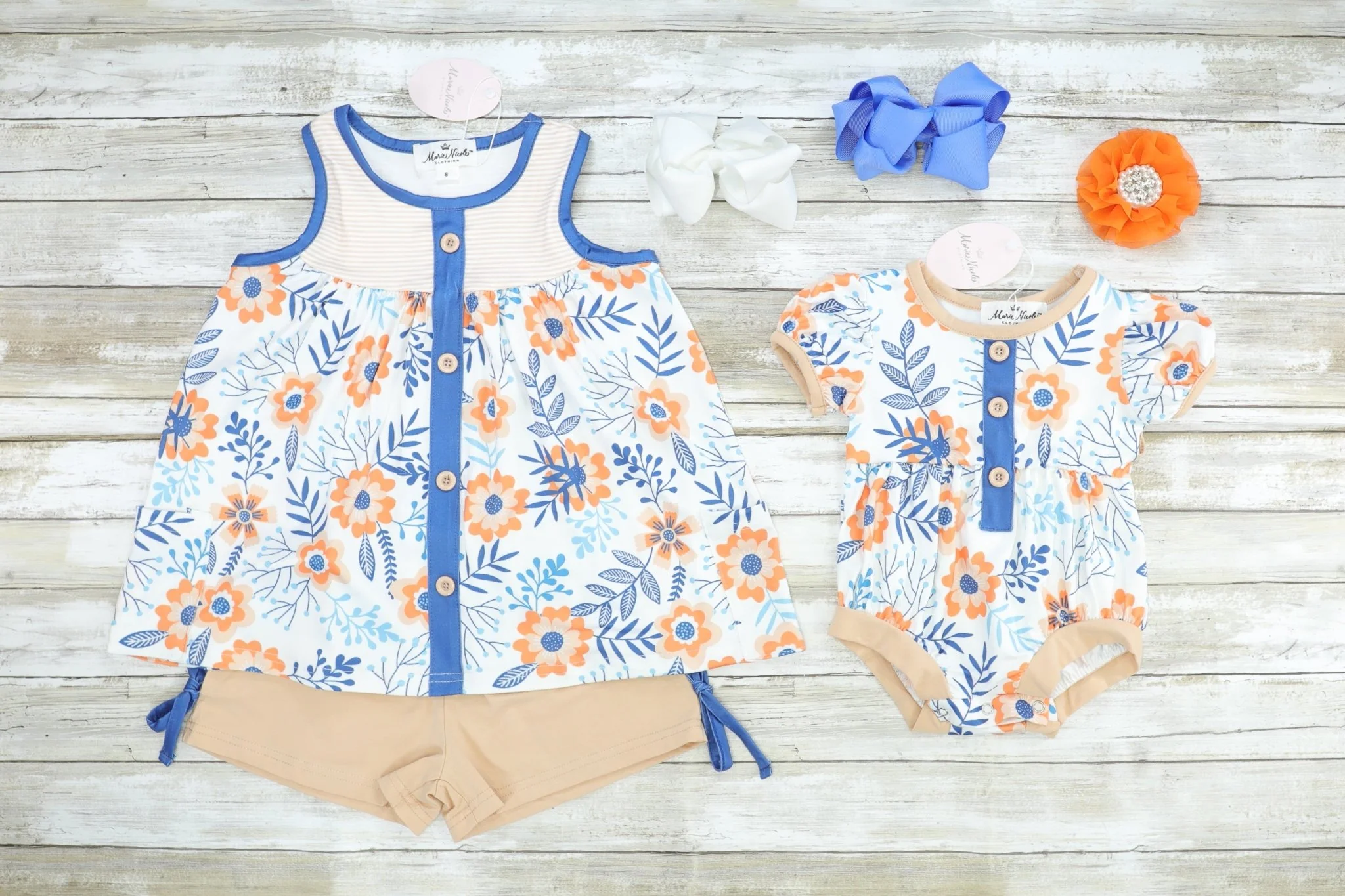 Blue & Peach Floral Tank & Shorts Outfit - Image 2