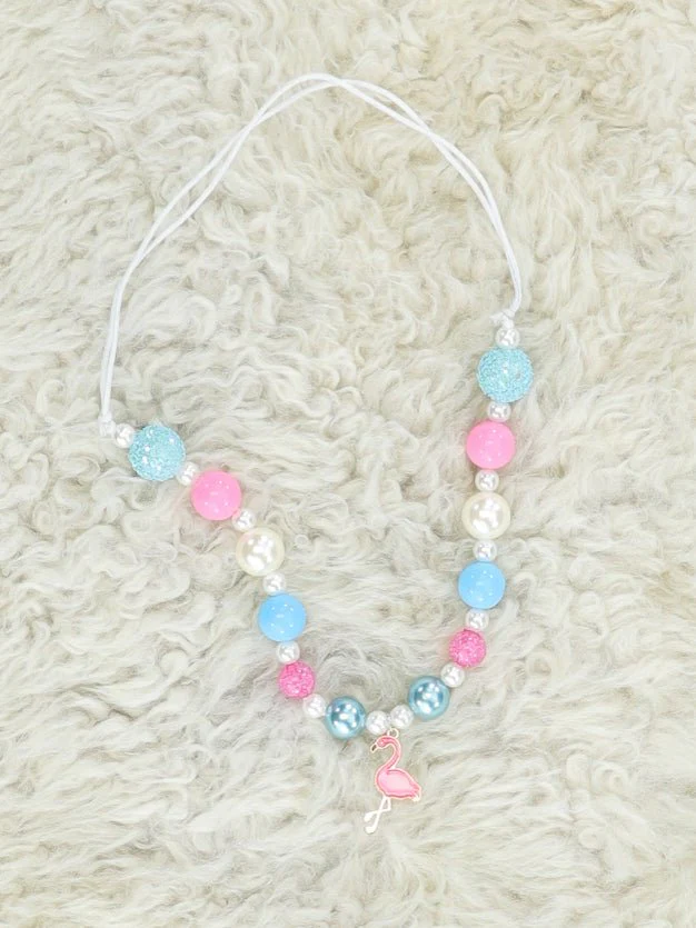 Blue & Pink Flamingo Adjustable Bubblegum Necklace